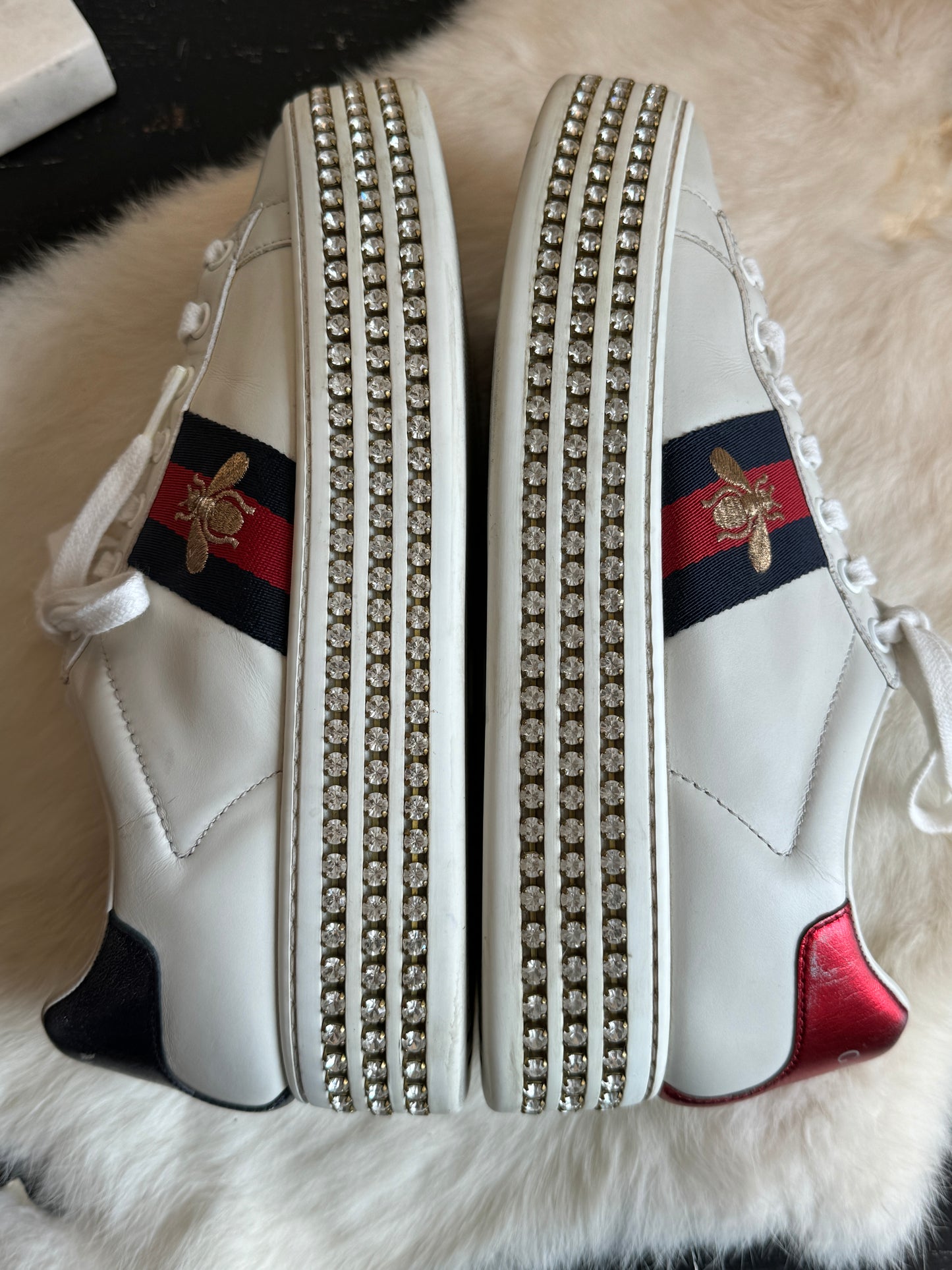 Gucci Ace Bees Rhinestone Platforms Sneakers Size 36.5EU