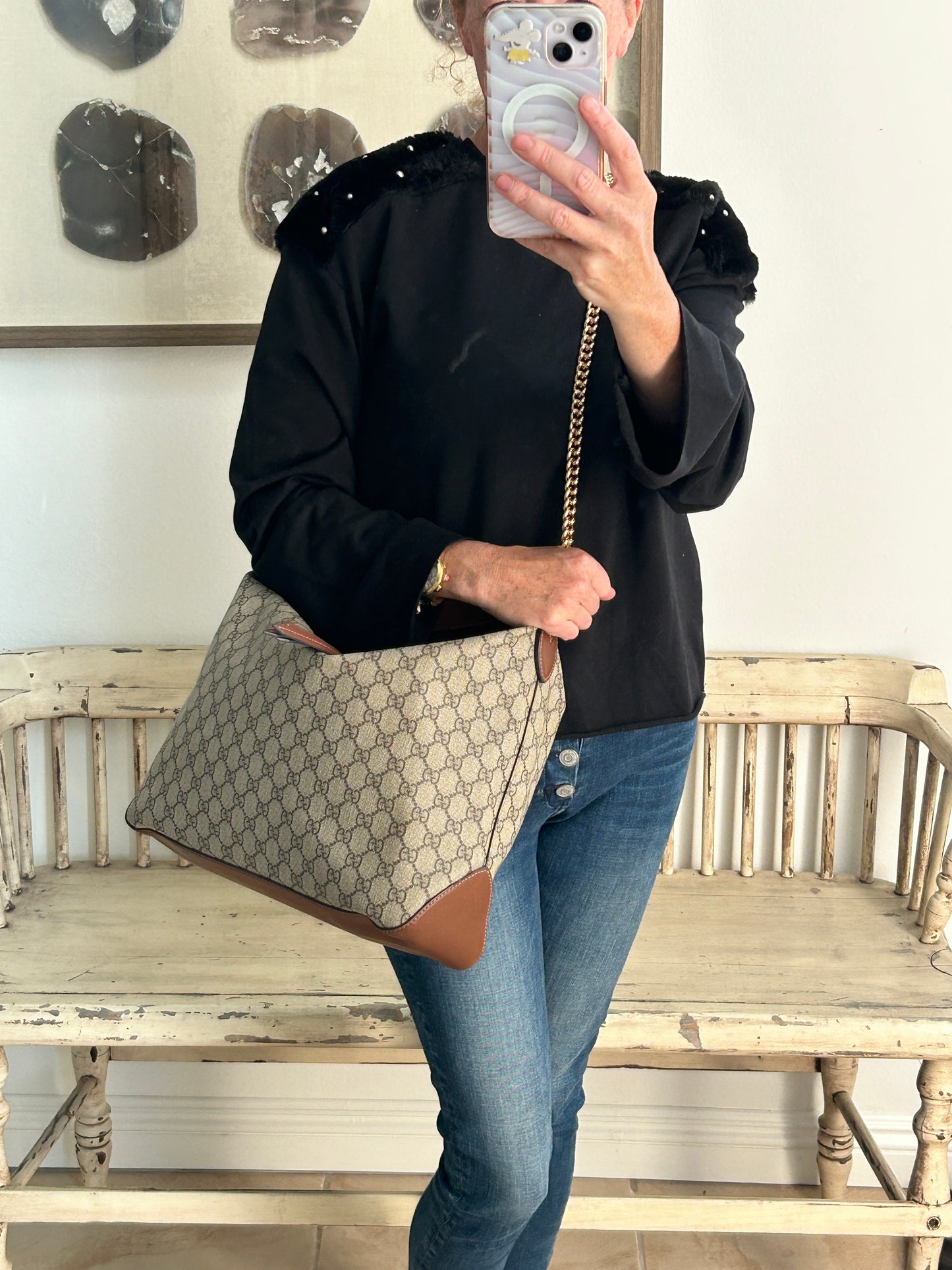 GUCCI GG Supreme Linea Chain Hobo Handbag