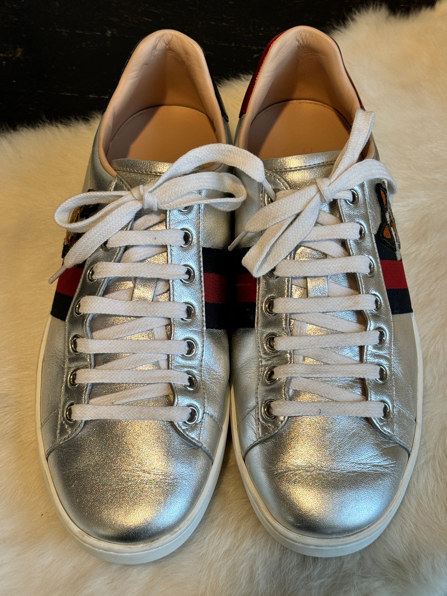 Gucci Ace Silver Bulldogs Sneakers Size 39EU