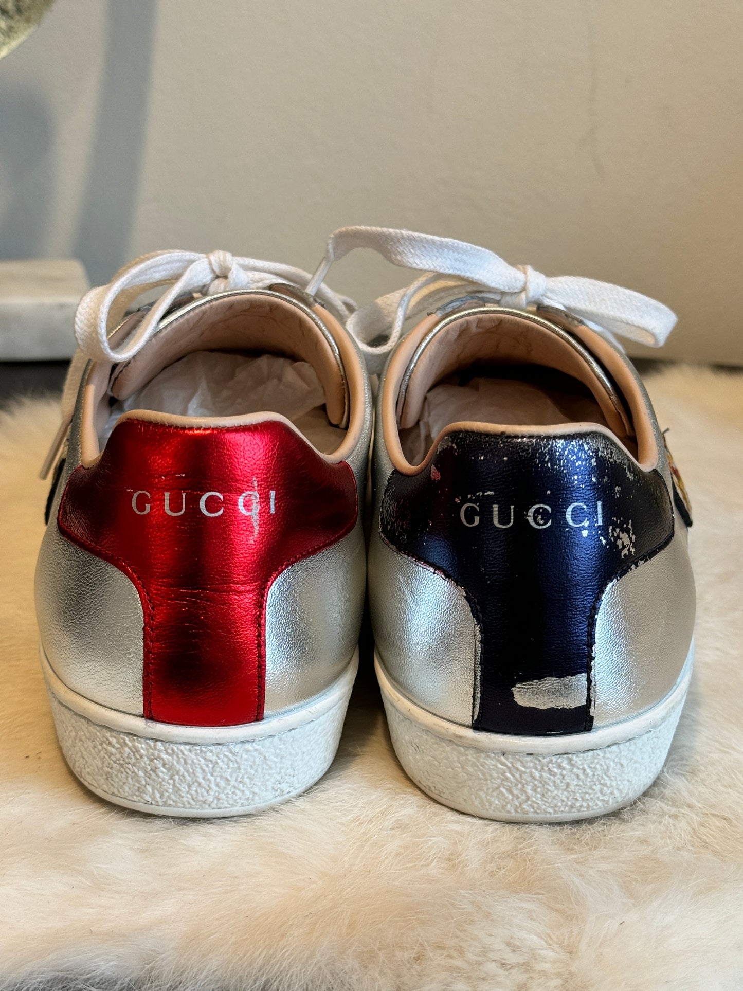 Gucci Ace Silver Bulldogs Sneakers Size 39EU