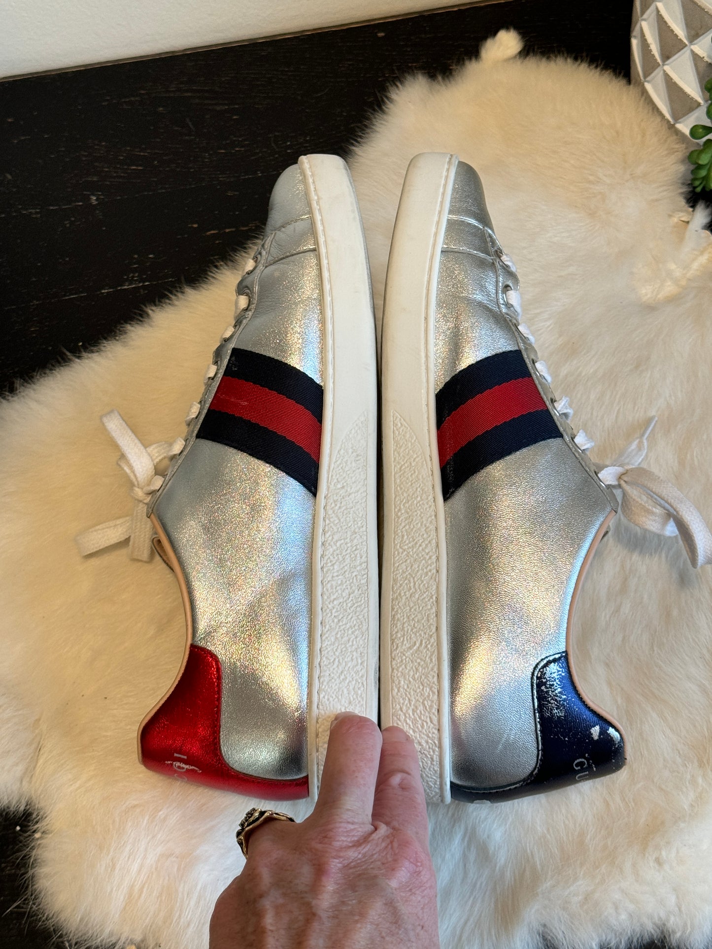 Gucci Ace Silver Bulldogs Sneakers Size 39EU