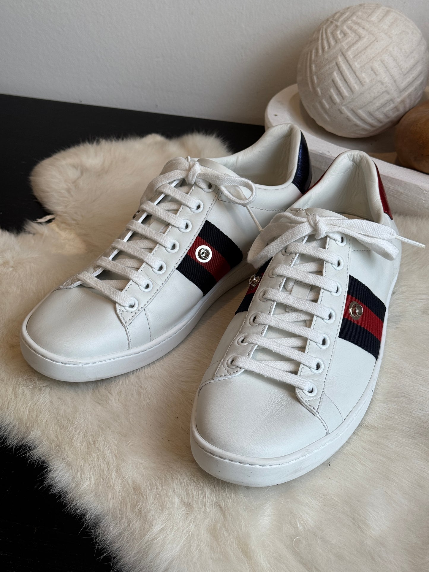 Gucci Ace Navy/Red Web Snaps Sneakers 37EU