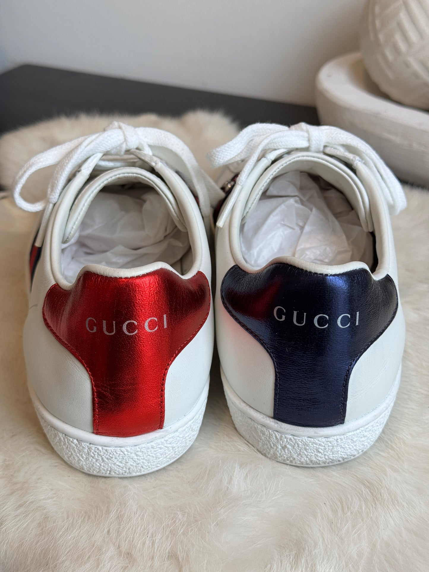 Gucci Ace Navy/Red Web Snaps Sneakers 37EU