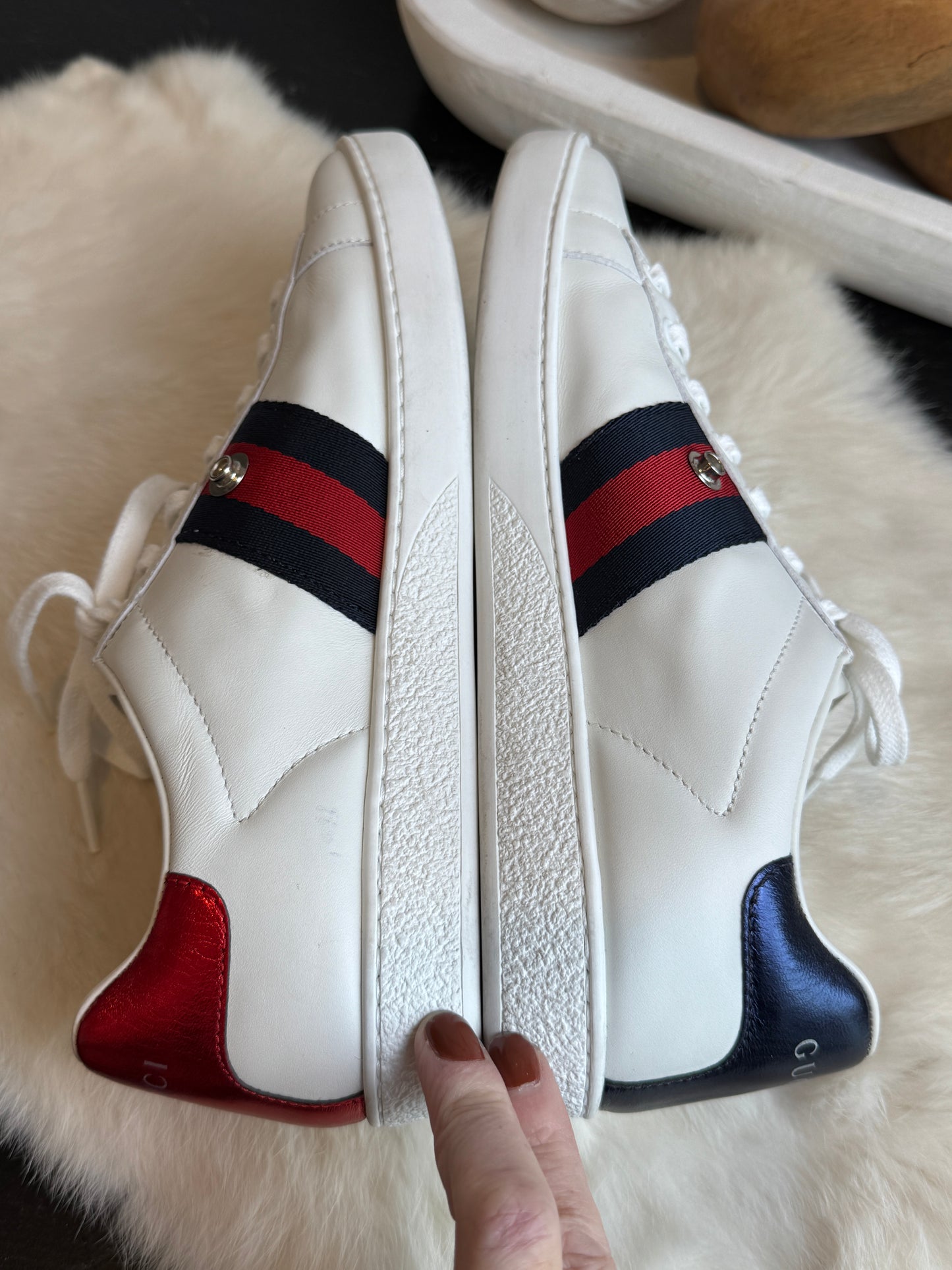 Gucci Ace Navy/Red Web Snaps Sneakers 37EU