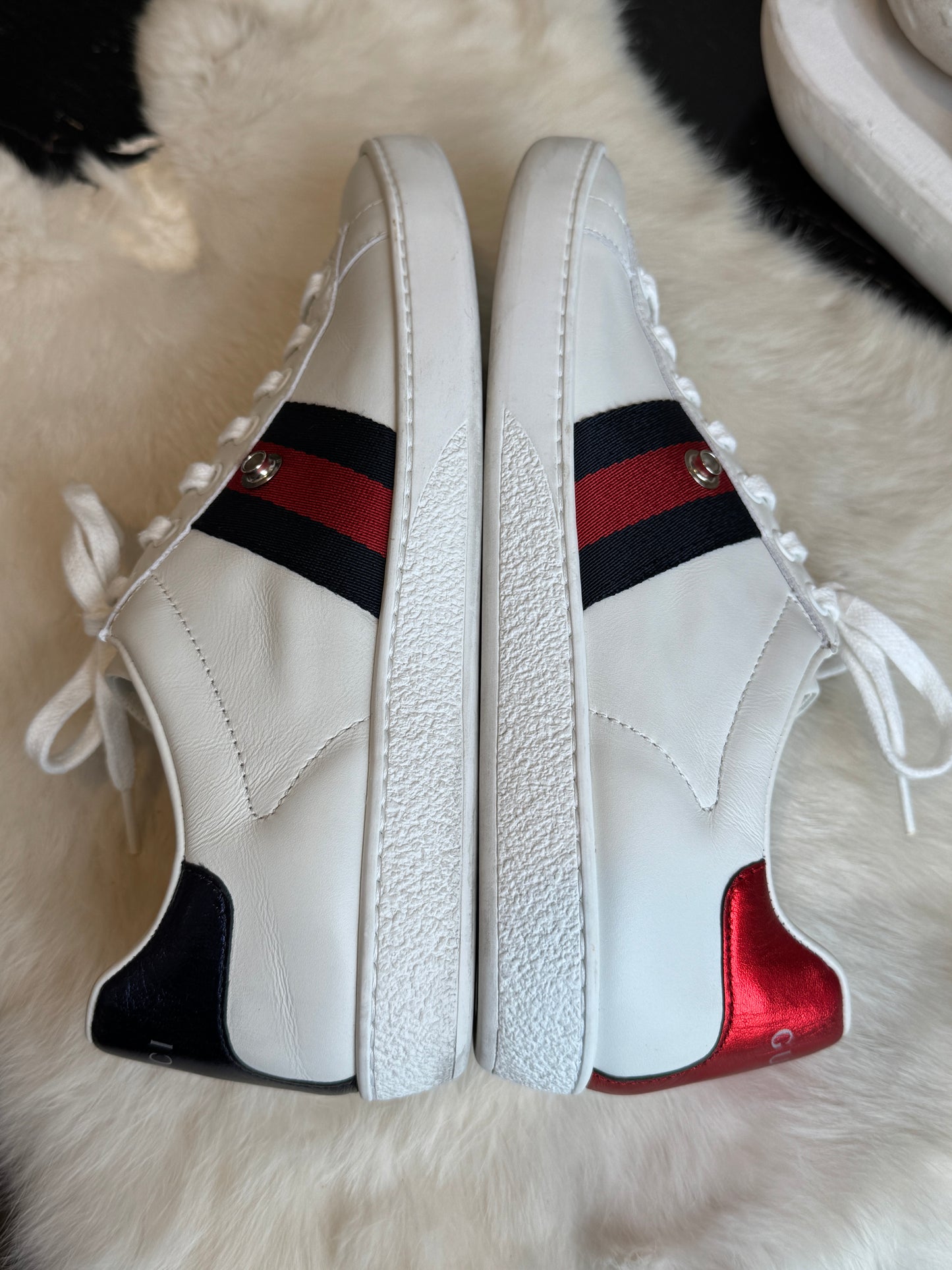 Gucci Ace Navy/Red Web Snaps Sneakers 37EU