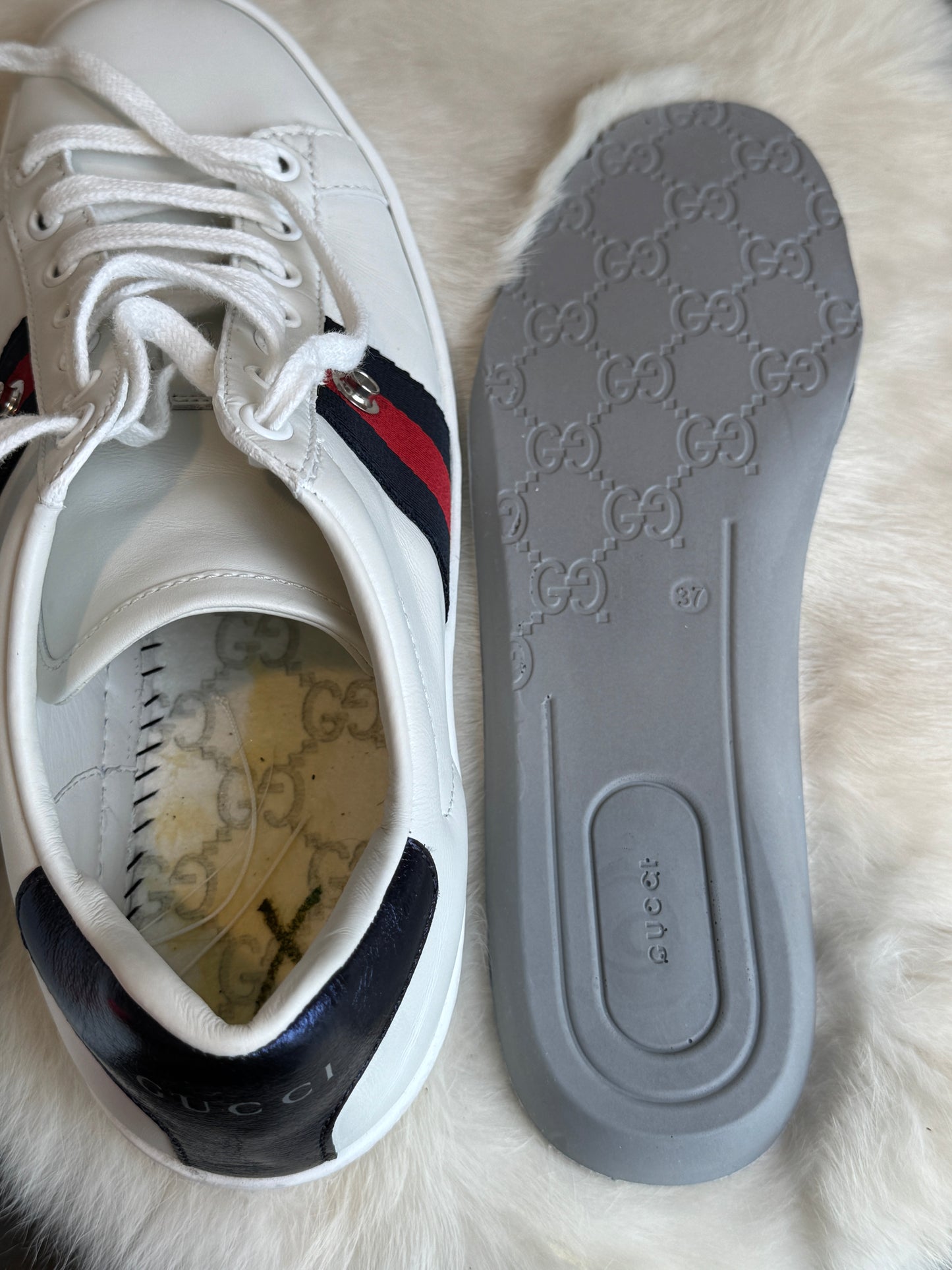 Gucci Ace Navy/Red Web Snaps Sneakers 37EU