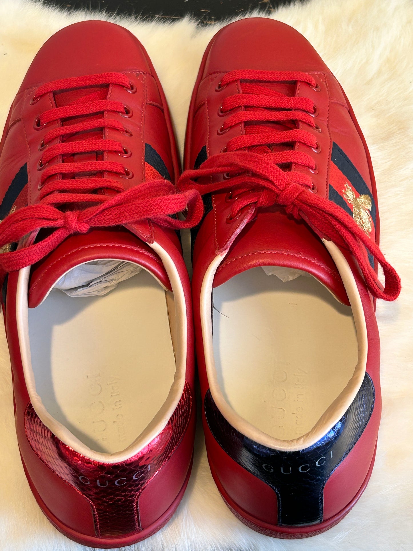 GUCCI Ace Metallic Bees RED Sneakers Mens 9.5EU (42.5EU)