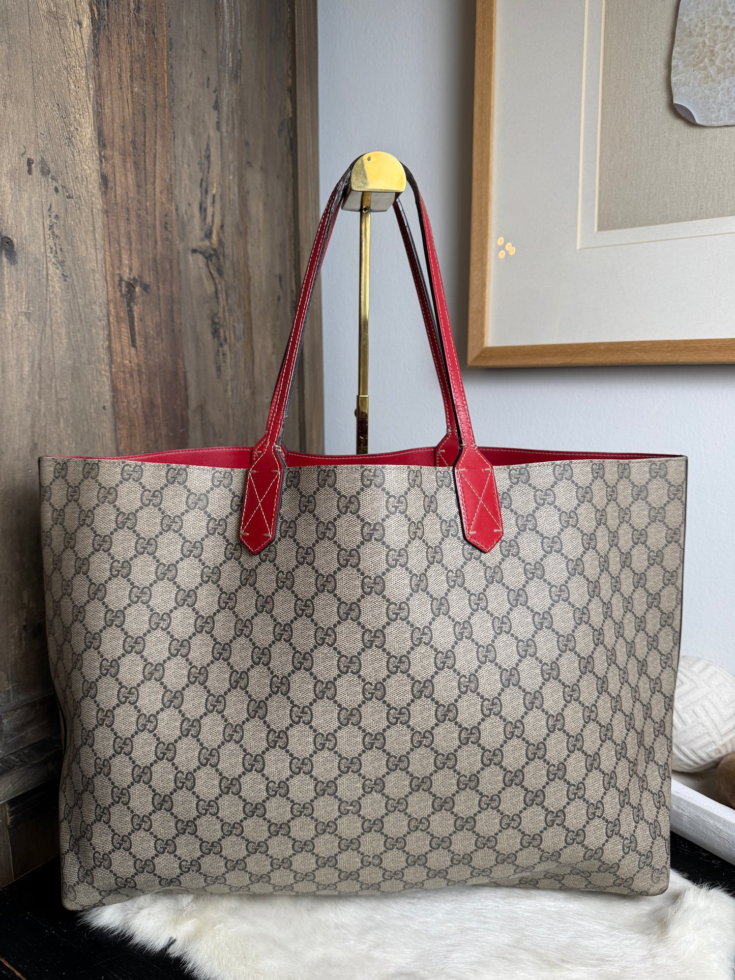 GUCCI Turnaround Supreme Canvas Reversible Tote Large Red