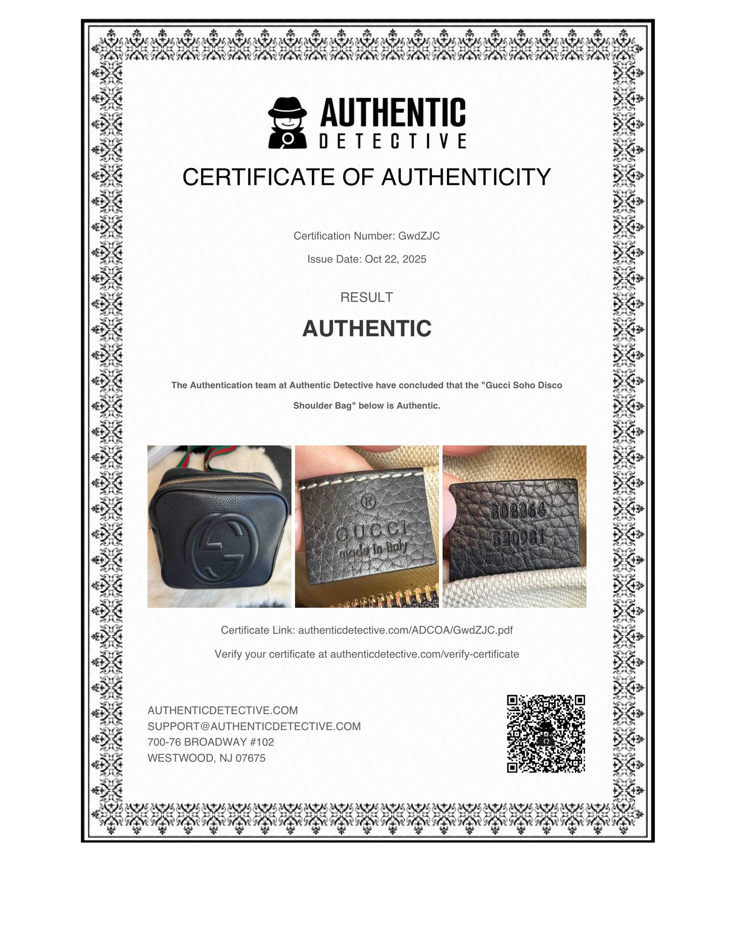 GUCCI Soho Disco Black Pebbled Camera Bum Bag