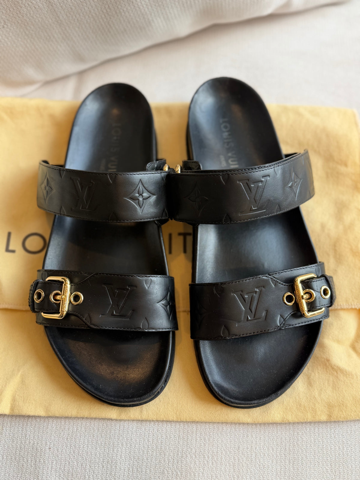 Louis Vuitton Bom Dia Flat Mule Black Empreinte 39.5