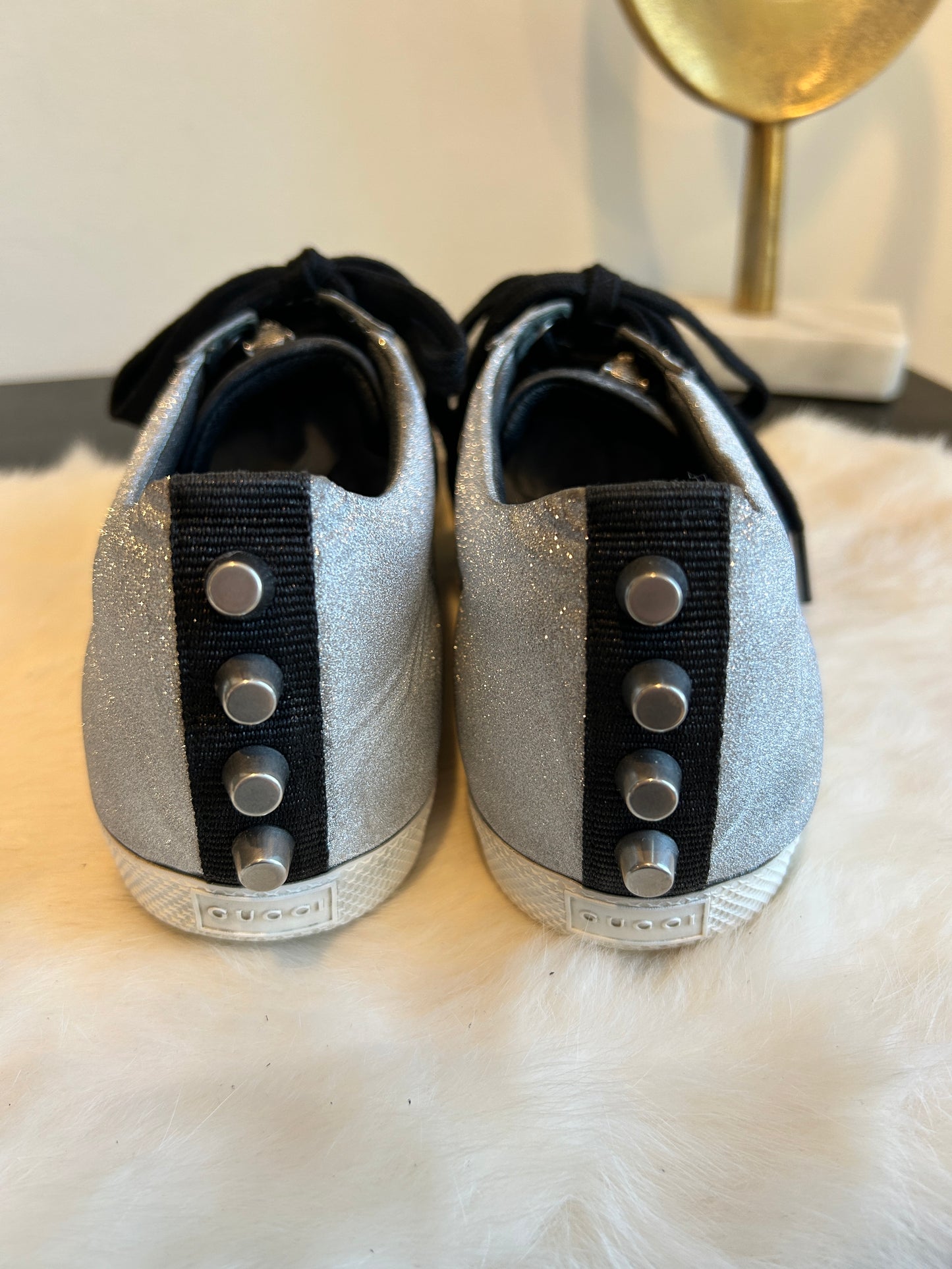 GUCCI Ace Silver Glitter Studded Women's Size 40.5EU