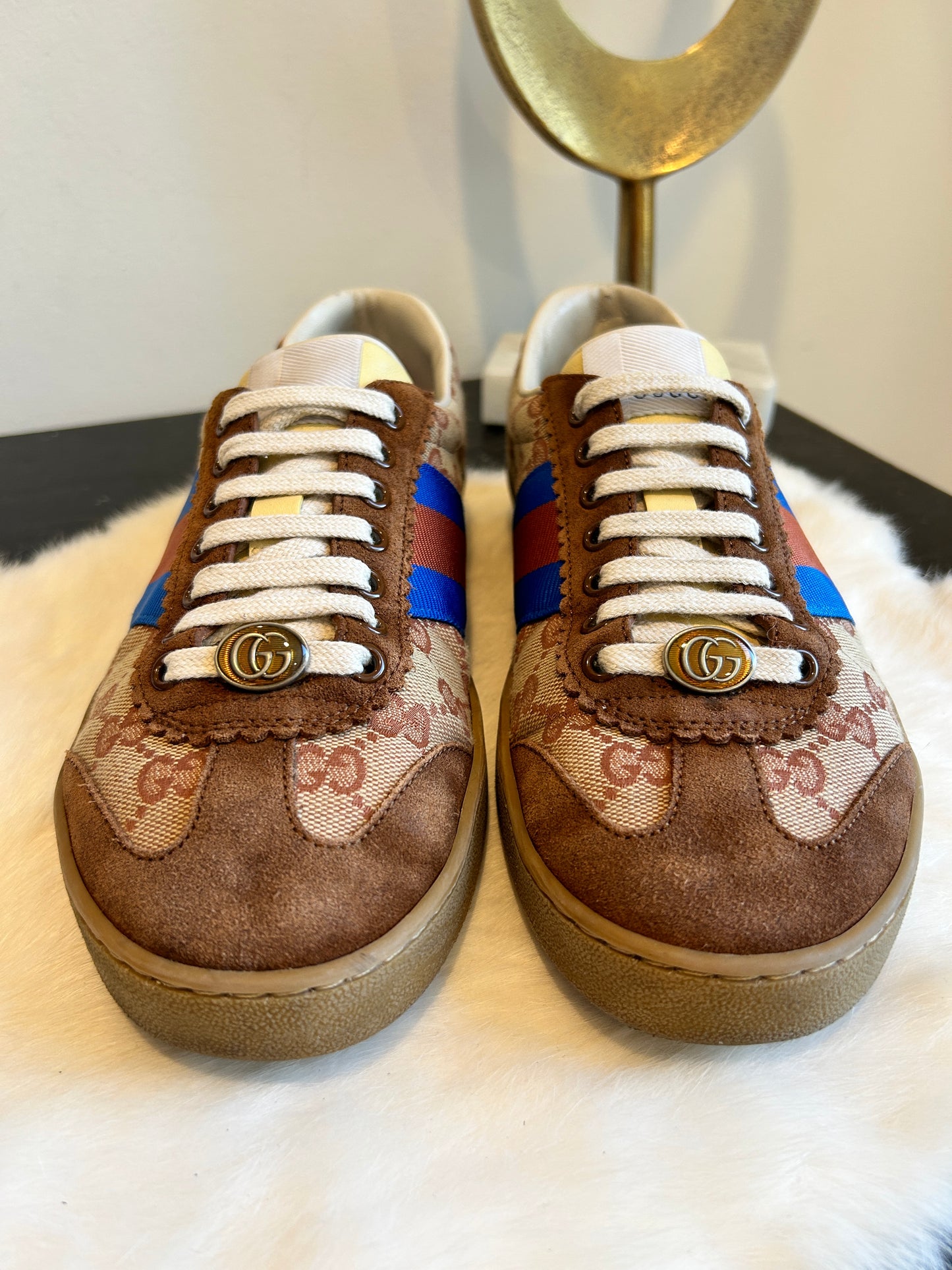 GUCCI GG Canvas Brown Suede Web Sneakers 6.5EU (39.5EU)