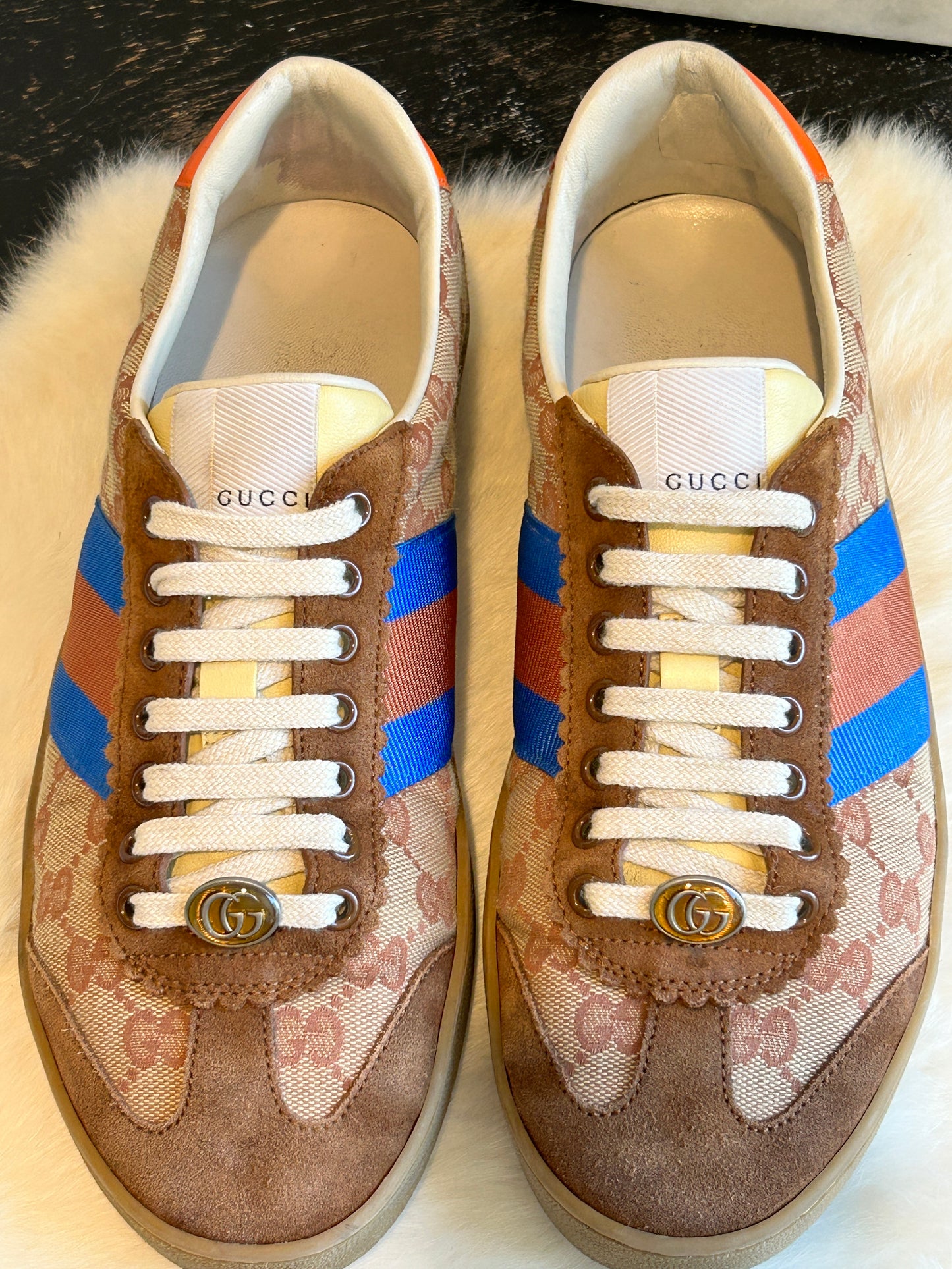 GUCCI GG Canvas Brown Suede Web Sneakers 6.5EU (39.5EU)