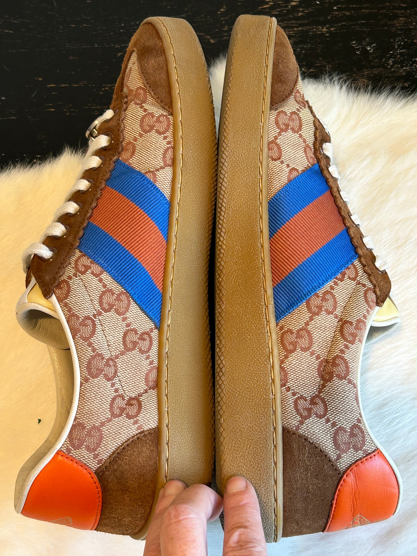 GUCCI GG Canvas Brown Suede Web Sneakers 6.5EU (39.5EU)