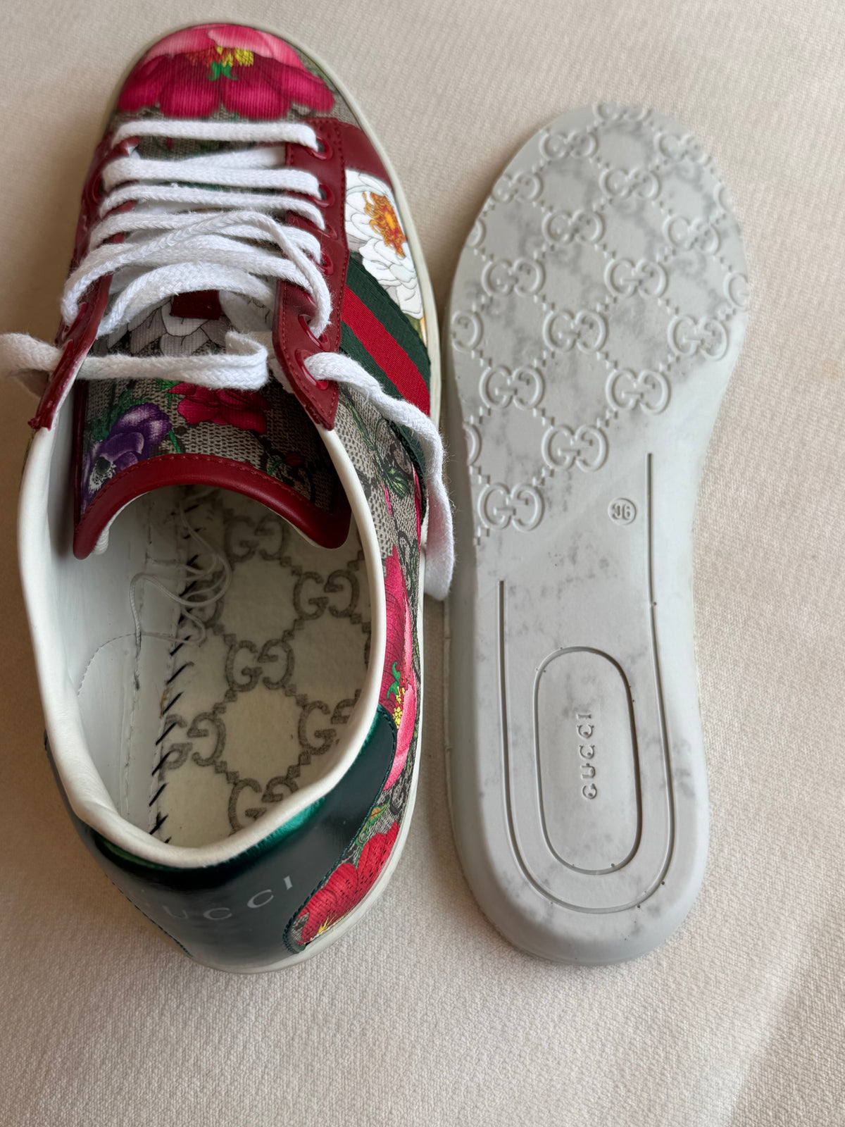 GUCCI Ace Supreme Canvas Flora Print Women's Sneakers 36EU