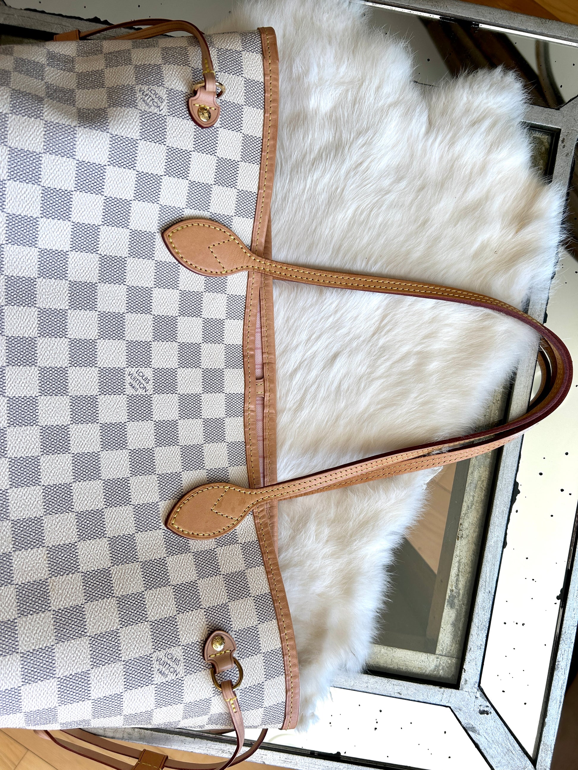Louis Vuitton Damier Azur Canvas Neverfull MM N41605 Rose Ballerine :  Clothing, Shoes & Jewelry - .com