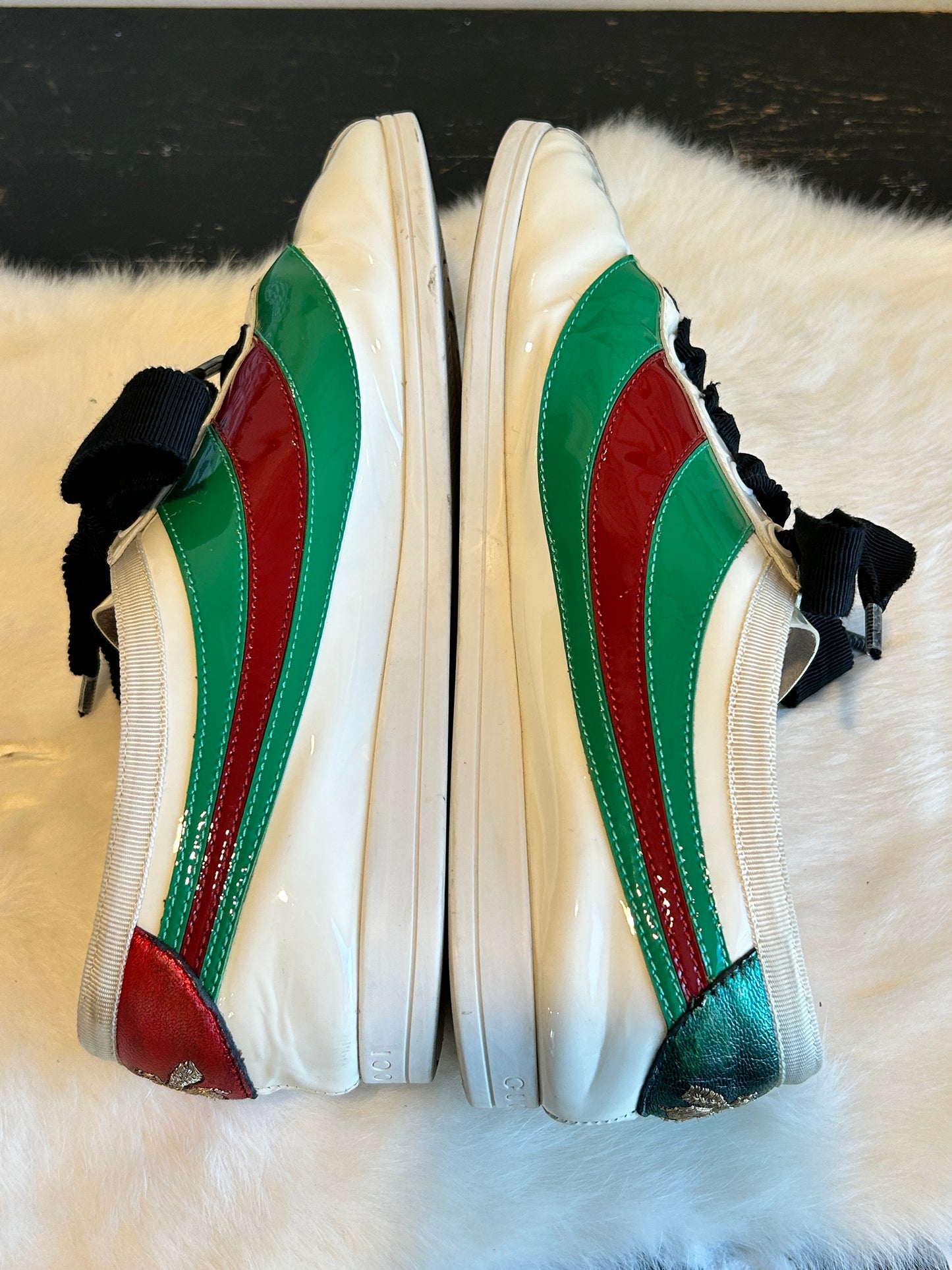 GUCCI Patent Web Falacer Sneakers Mystic White 38EU