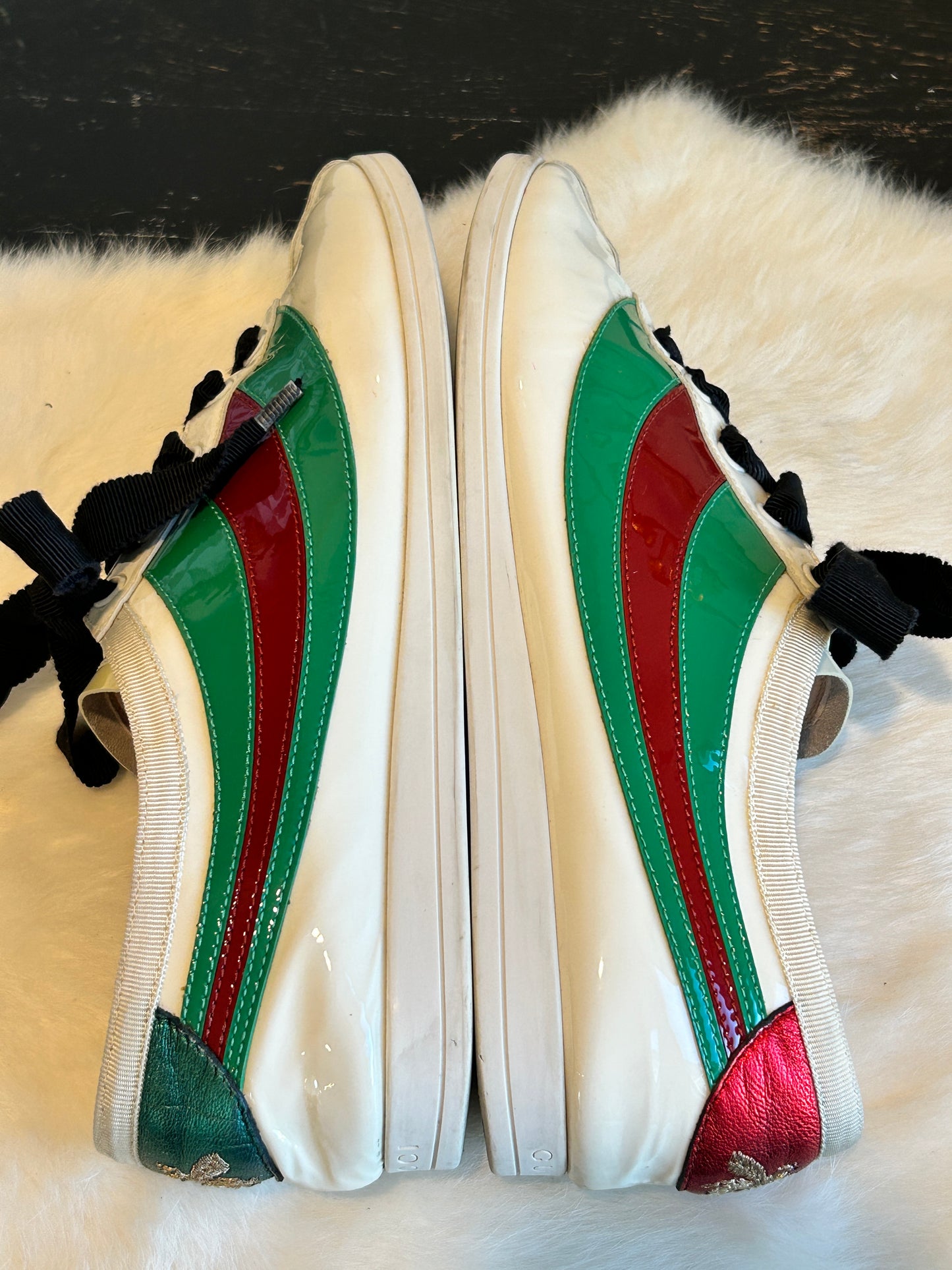 GUCCI Patent Web Falacer Sneakers Mystic White 38EU