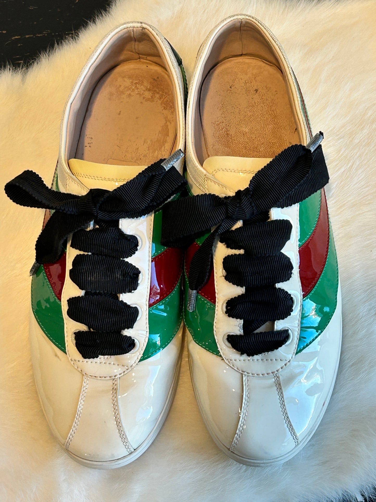 GUCCI Patent Web Falacer Sneakers Mystic White 38EU