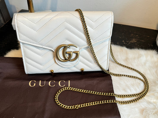 GUCCI Ivory Leather GG Marmont Mini WOC