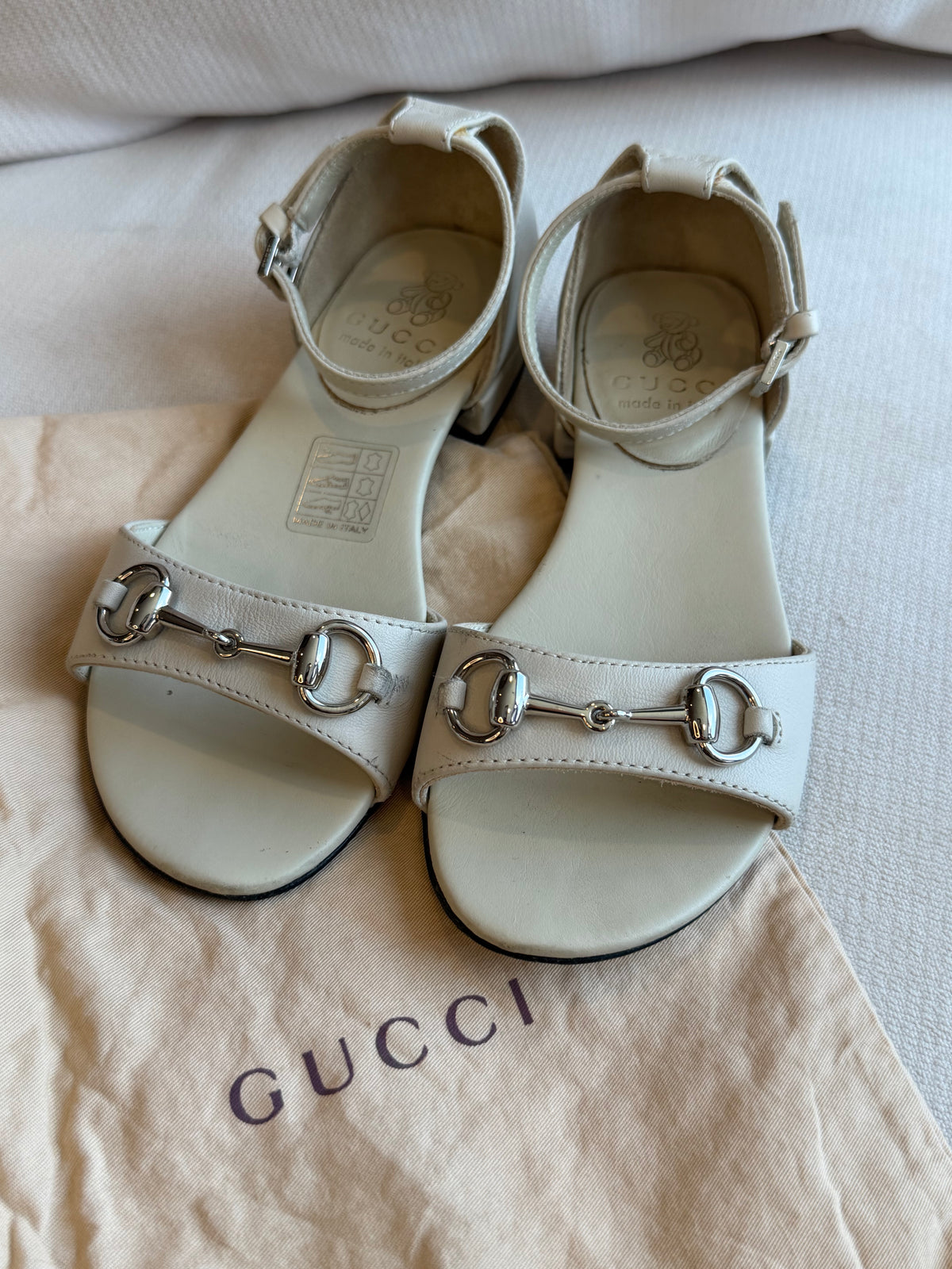GUCCI Kids Gray Leather Horsebit Sandals 27EU