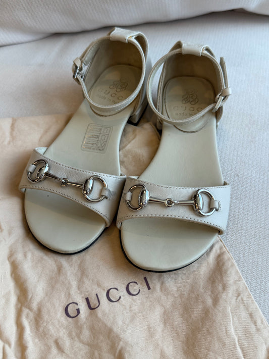 GUCCI Kids Gray Leather Horsebit Sandals 27EU