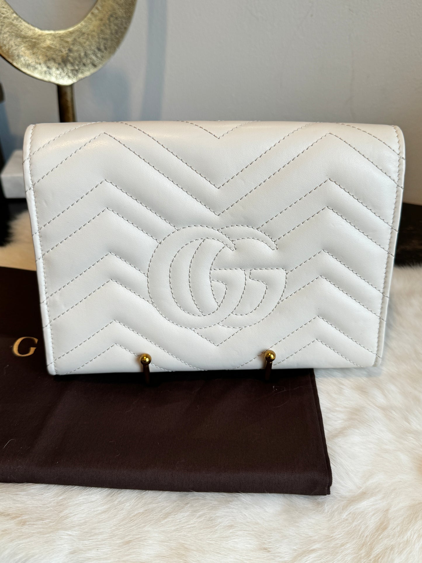 GUCCI Ivory Leather GG Marmont Mini WOC