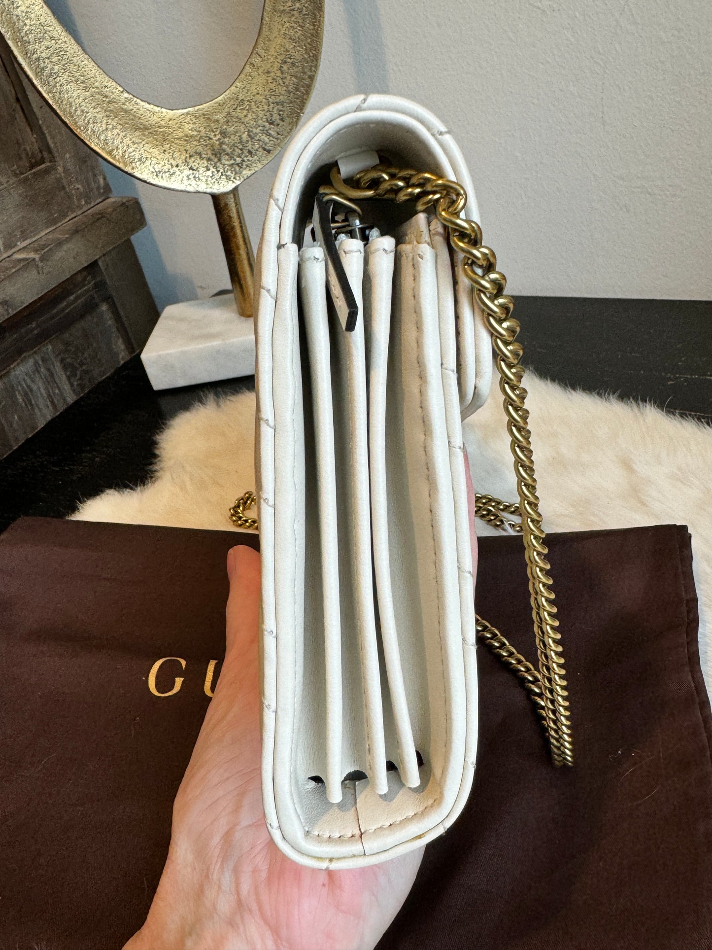 GUCCI Ivory Leather GG Marmont Mini WOC