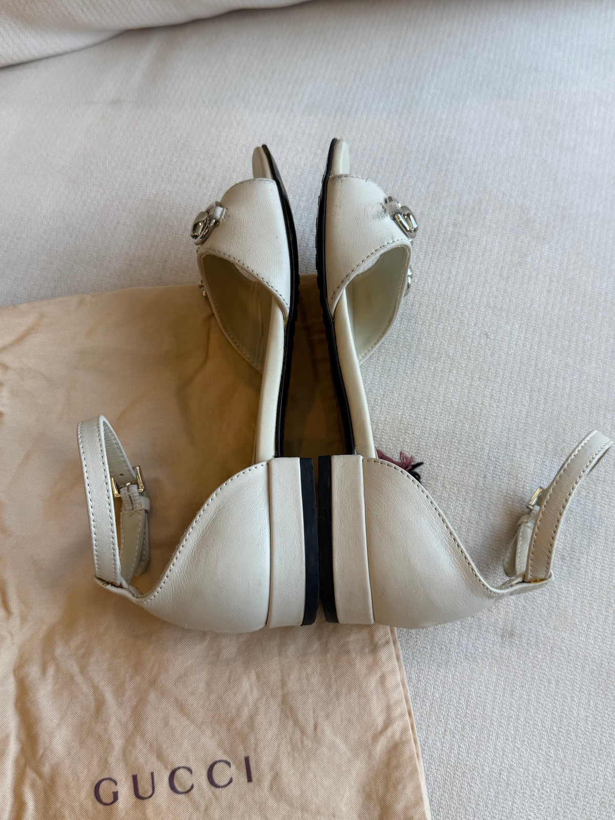 GUCCI Kids Gray Leather Horsebit Sandals 27EU