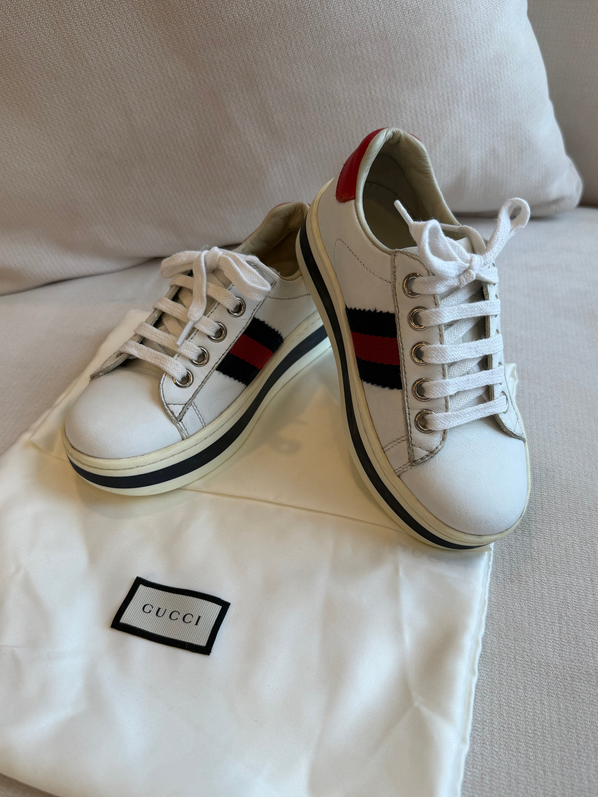 GUCCI Kids Ace Leather Platform Size 27EU