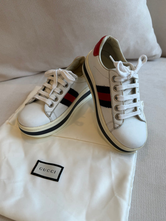 GUCCI Kids Ace Leather Platform Size 27EU