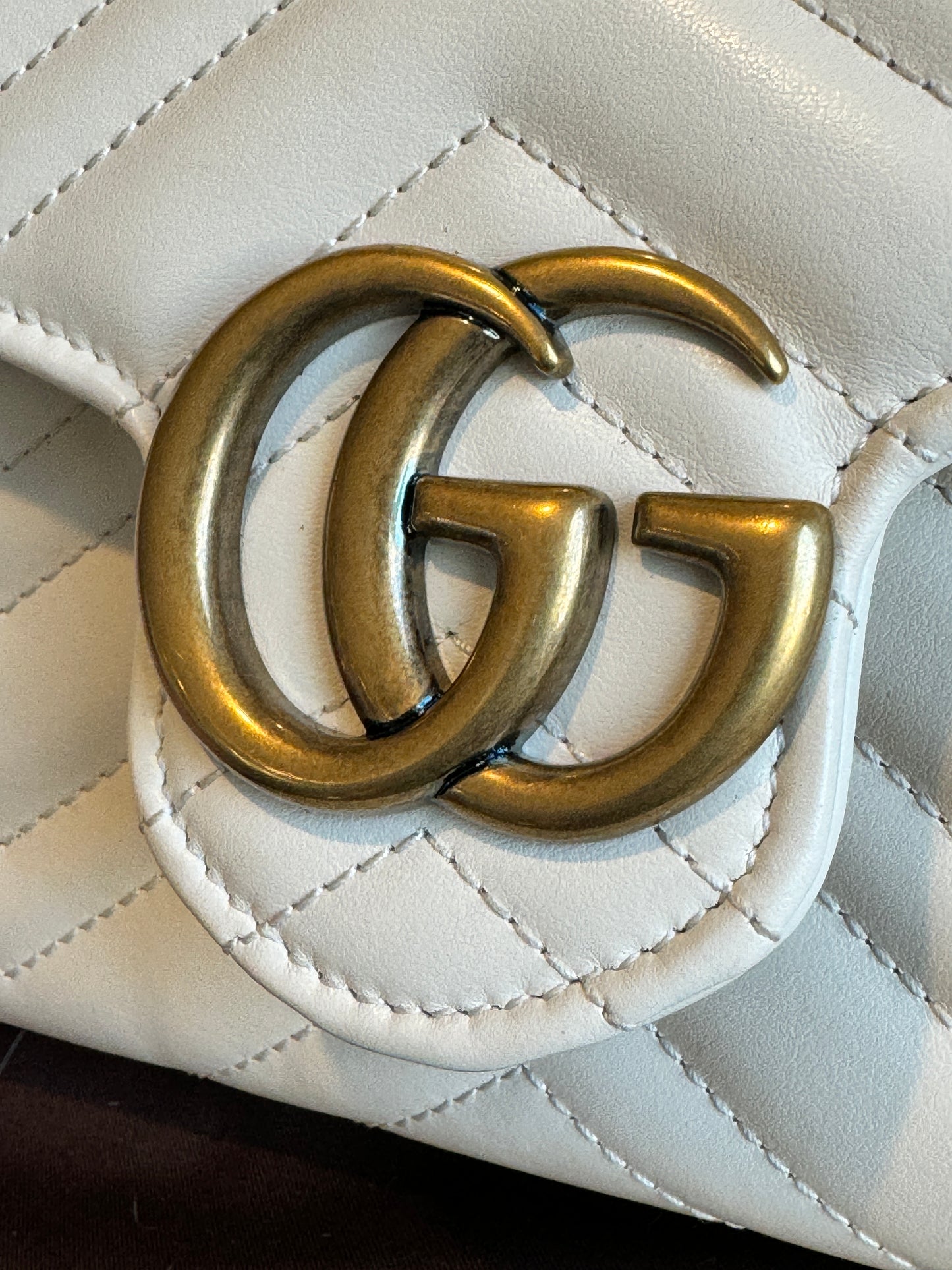 GUCCI Ivory Leather GG Marmont Mini WOC