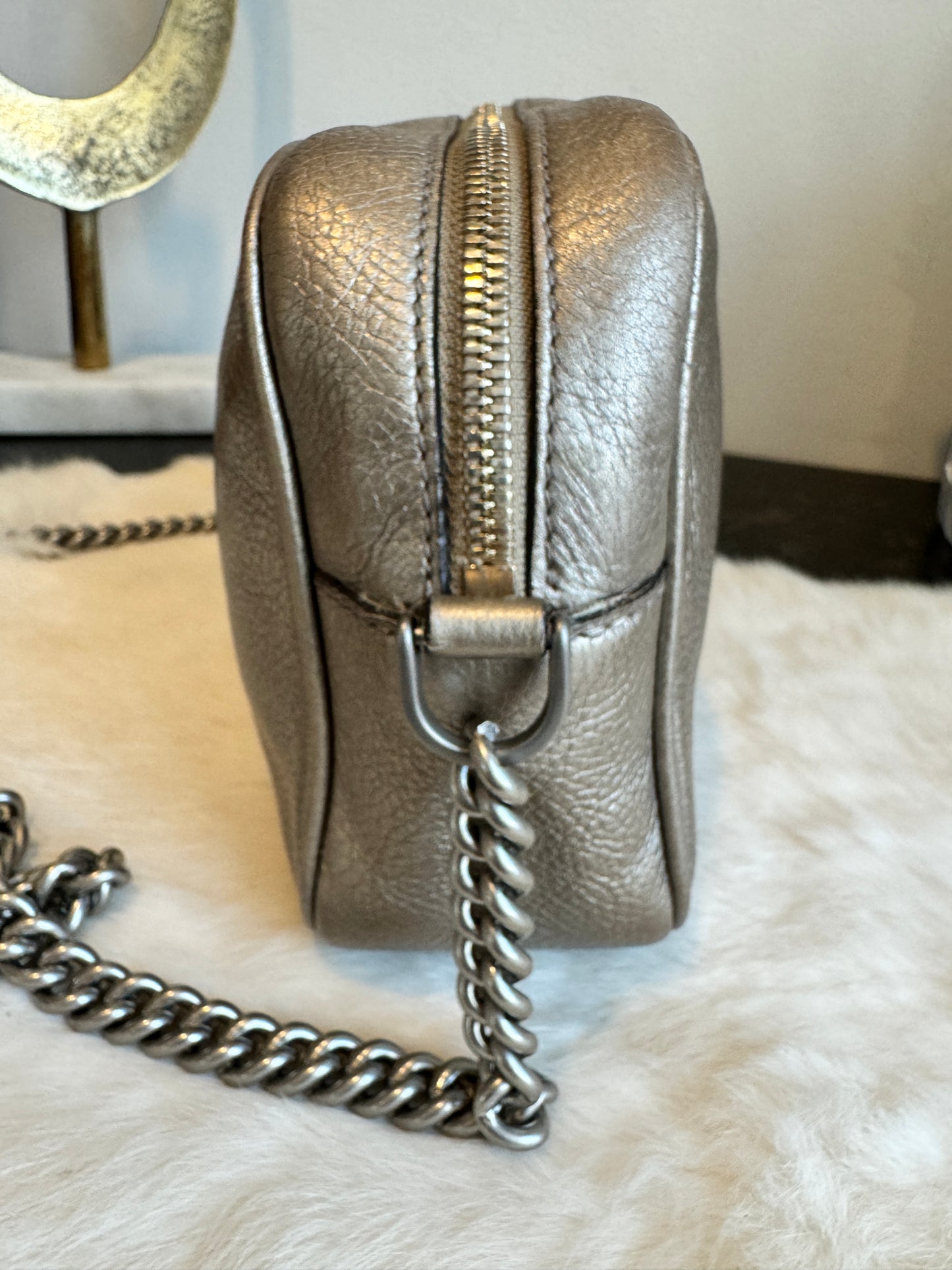 Gucci Metallic Pewter Leather Soho Disco Bag