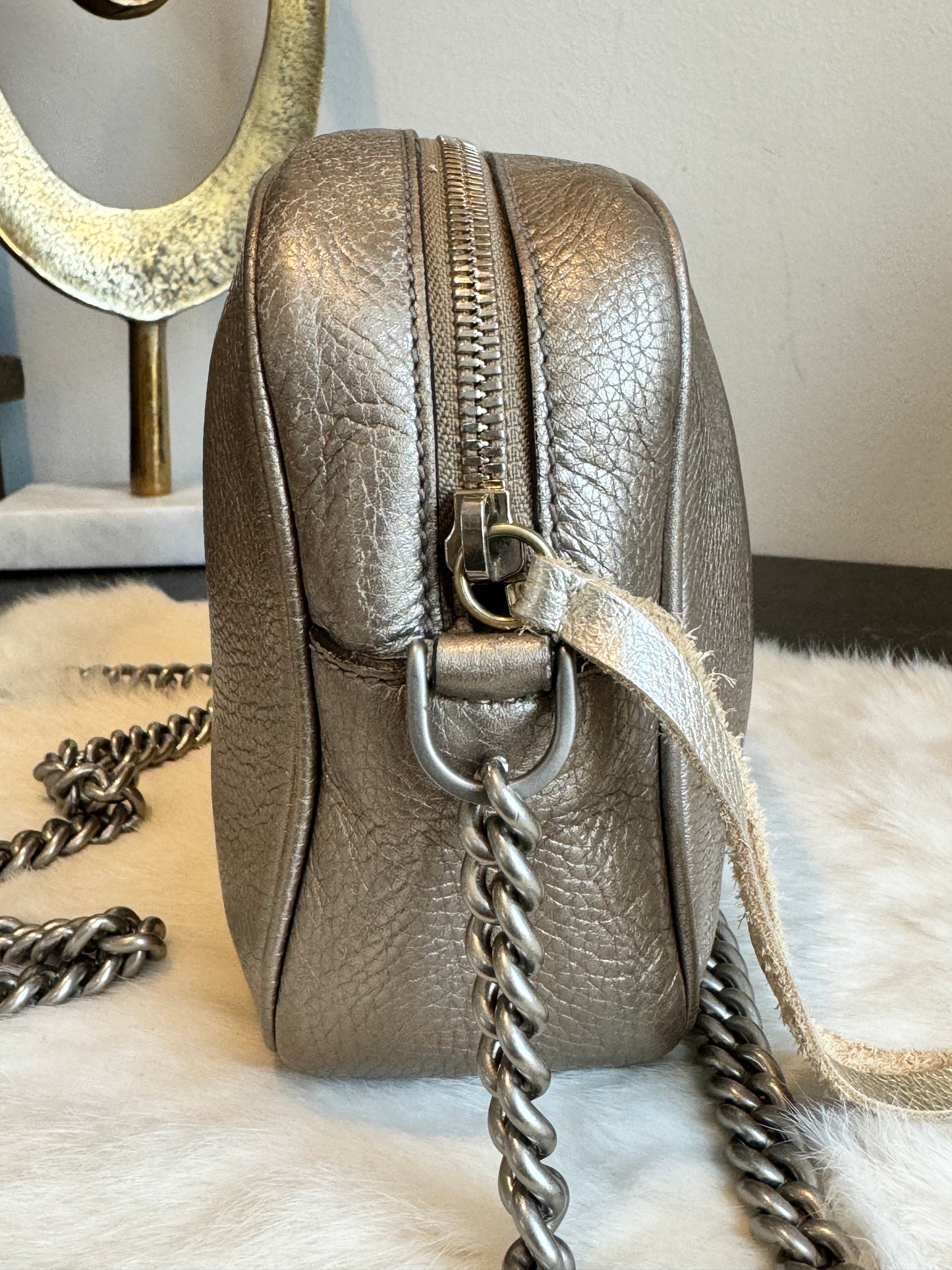 Gucci Metallic Pewter Leather Soho Disco Bag