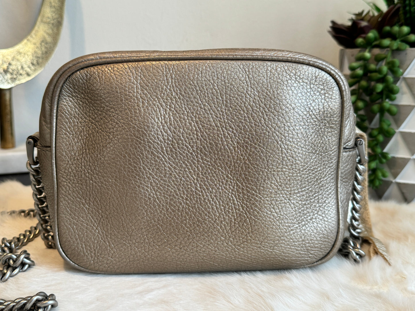 Gucci Metallic Pewter Leather Soho Disco Bag