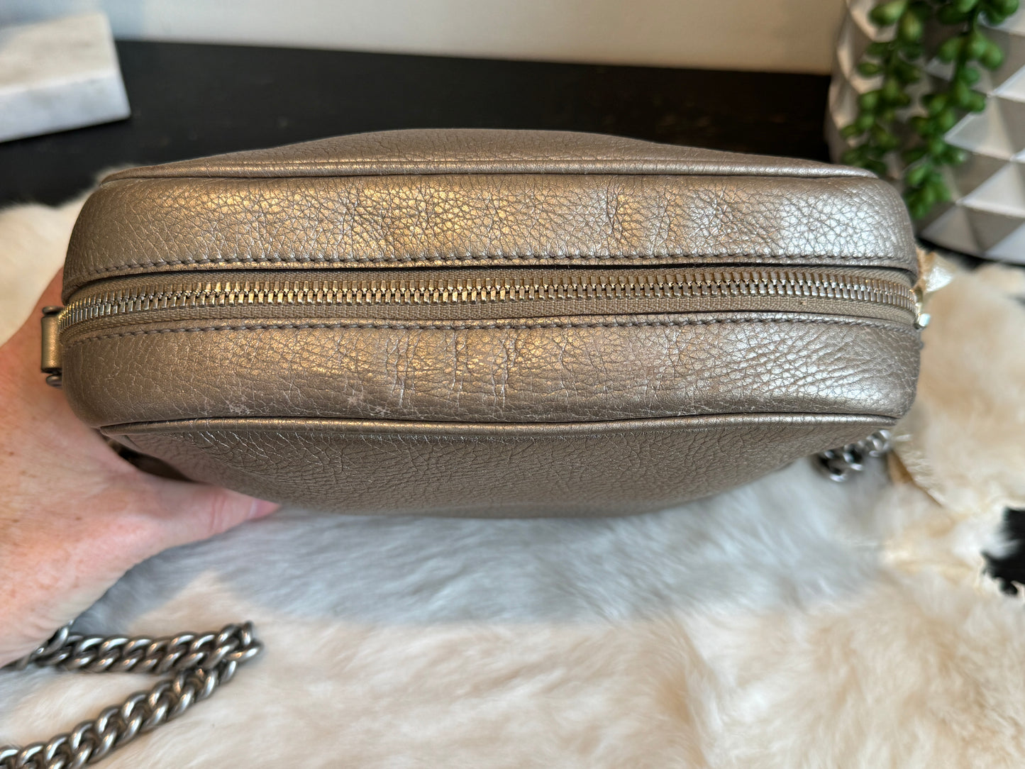 Gucci Metallic Pewter Leather Soho Disco Bag