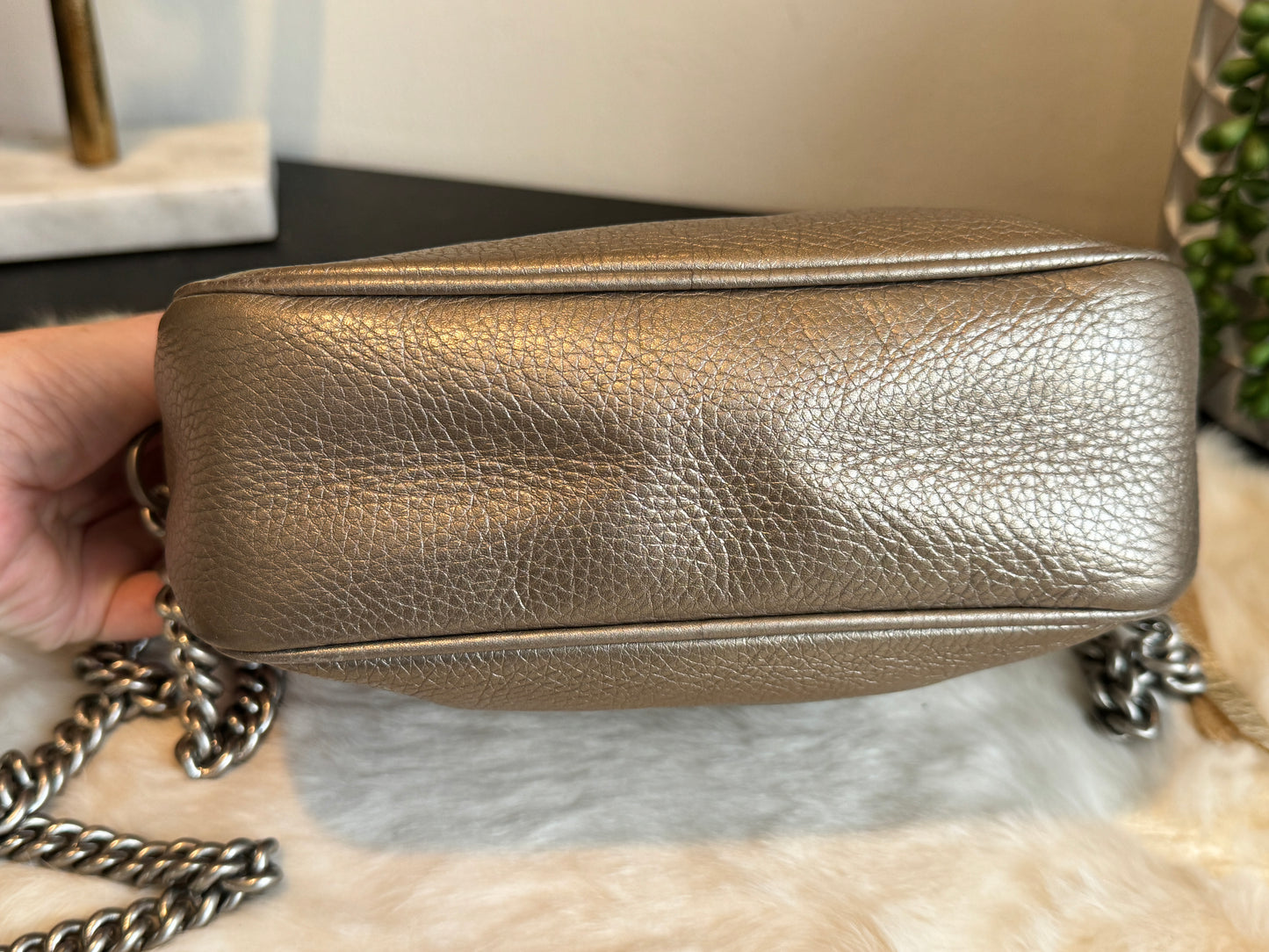 Gucci Metallic Pewter Leather Soho Disco Bag