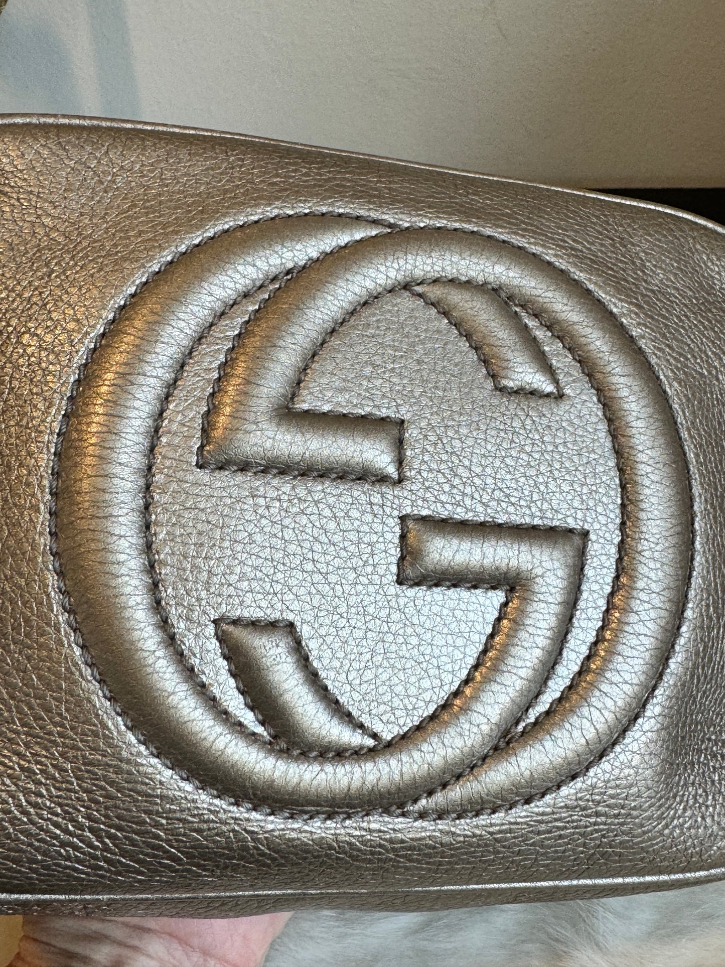 Gucci Metallic Pewter Leather Soho Disco Bag