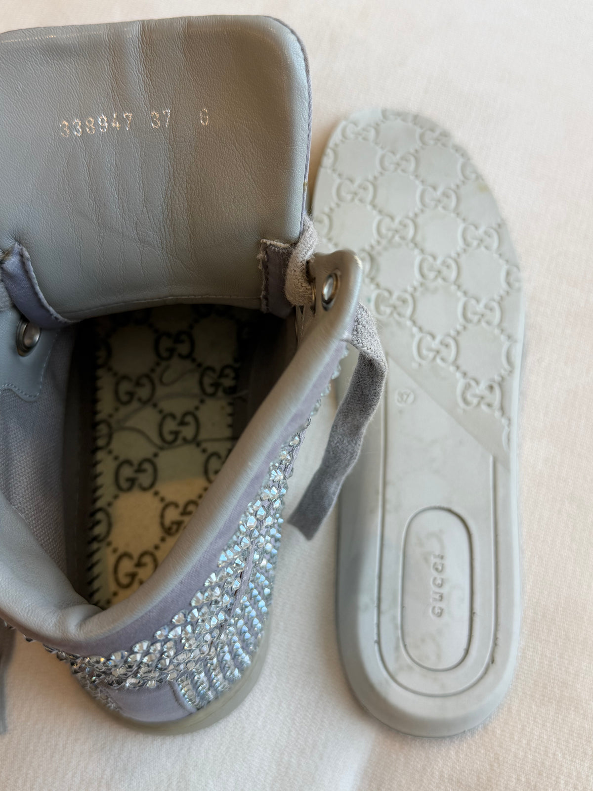 GUCCI Rhinestone Gray High Tops Women's Size 37EU