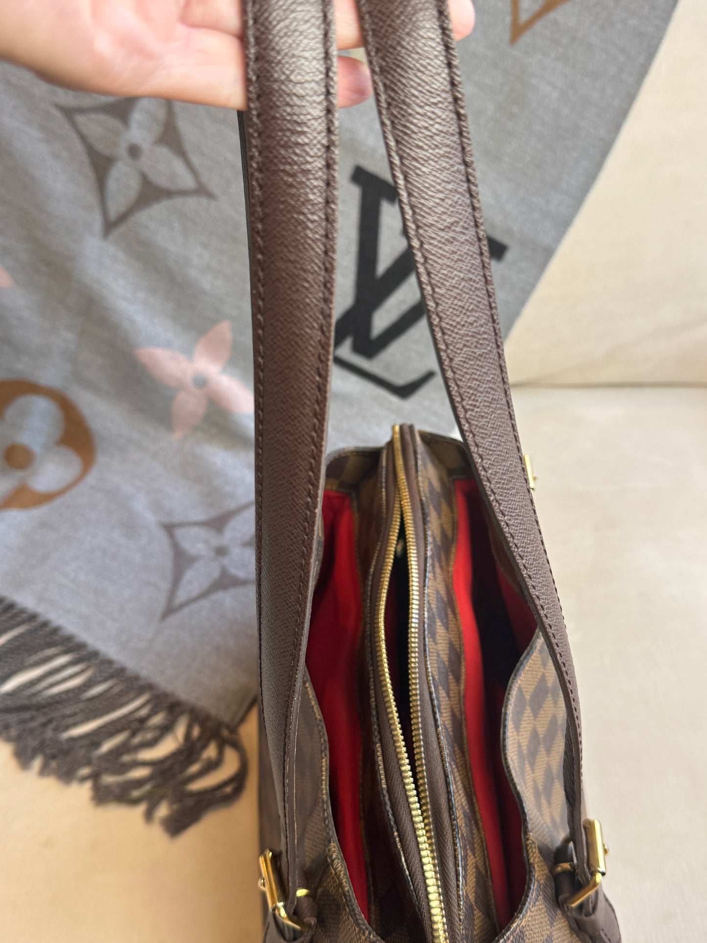 Louis Vuitton Damier Ebene/Cherry Belen MM Shoulder Bag