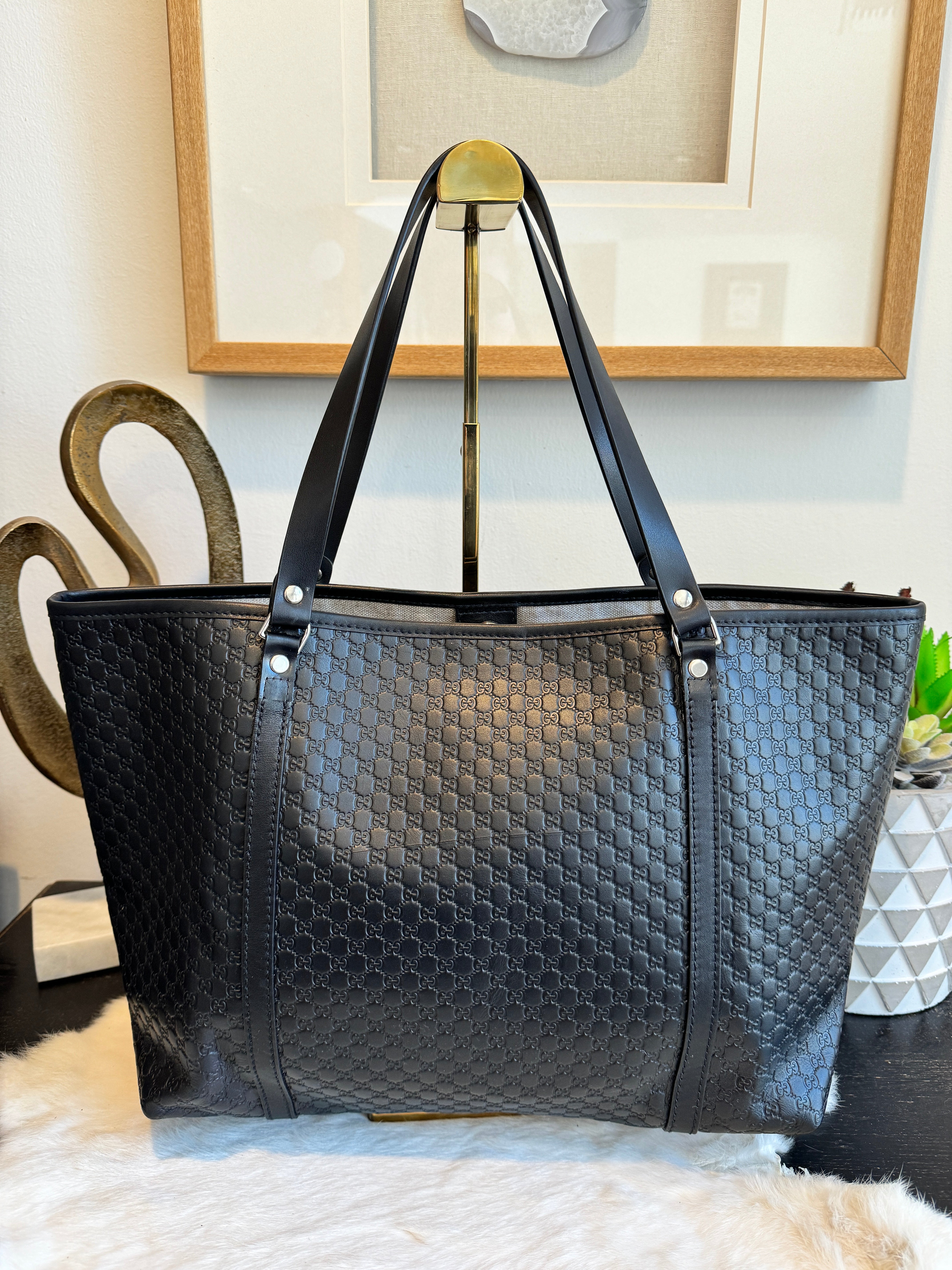 GUCCI MicroGuccissima Signature Black Leather Tote Ascherman Home