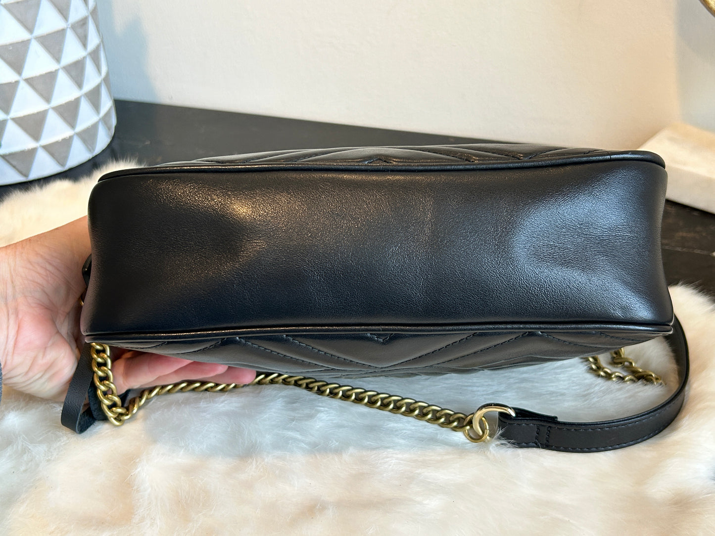 GUCCI Black Leather GG Marmont Small Camera Bag