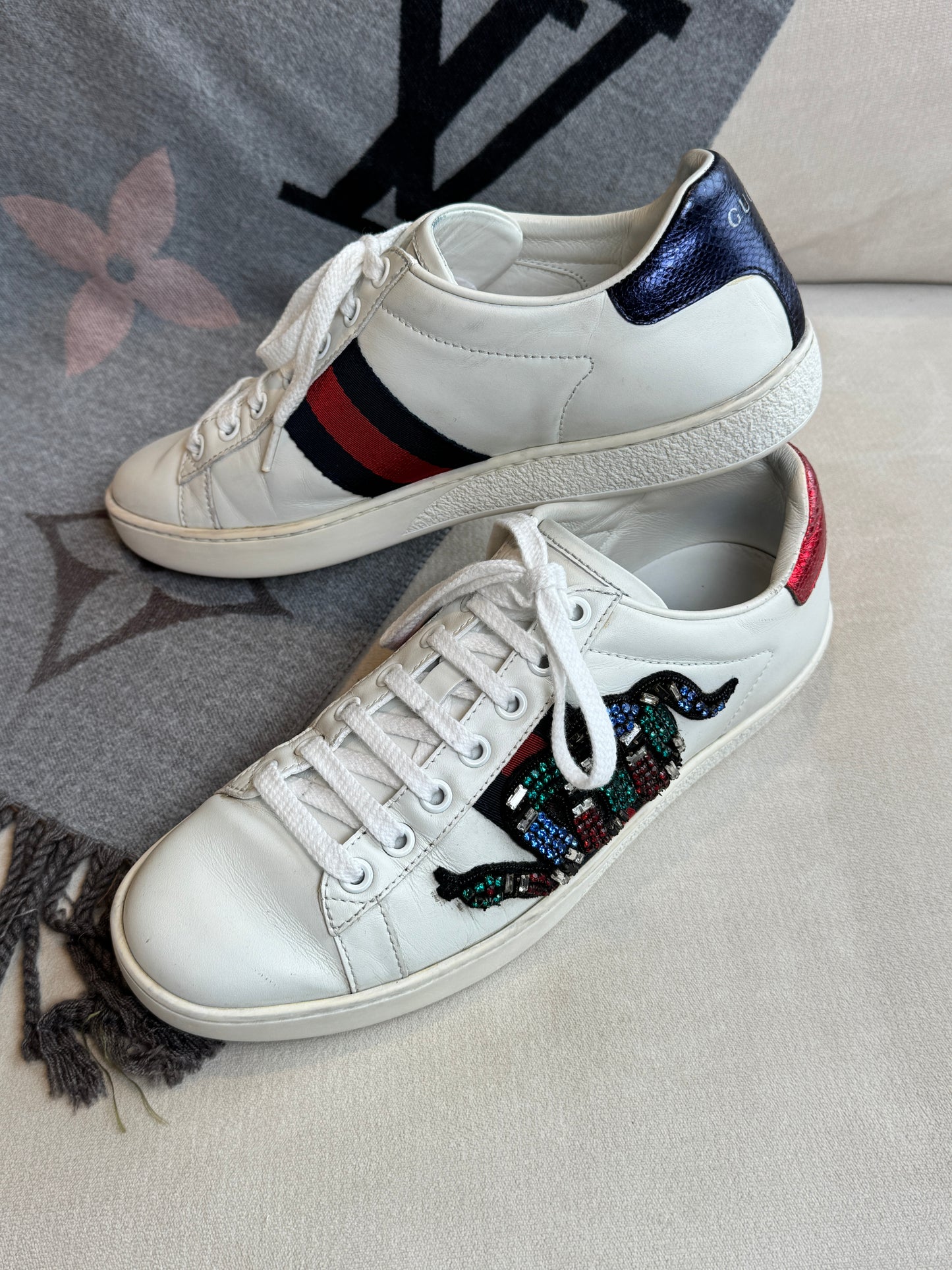 GUCCI Ace Rhinestone Snakes Women's Sneakers 36.5EU