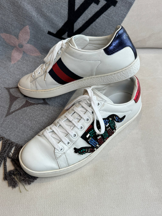 GUCCI Ace Rhinestone Snakes Women's Sneakers 36.5EU