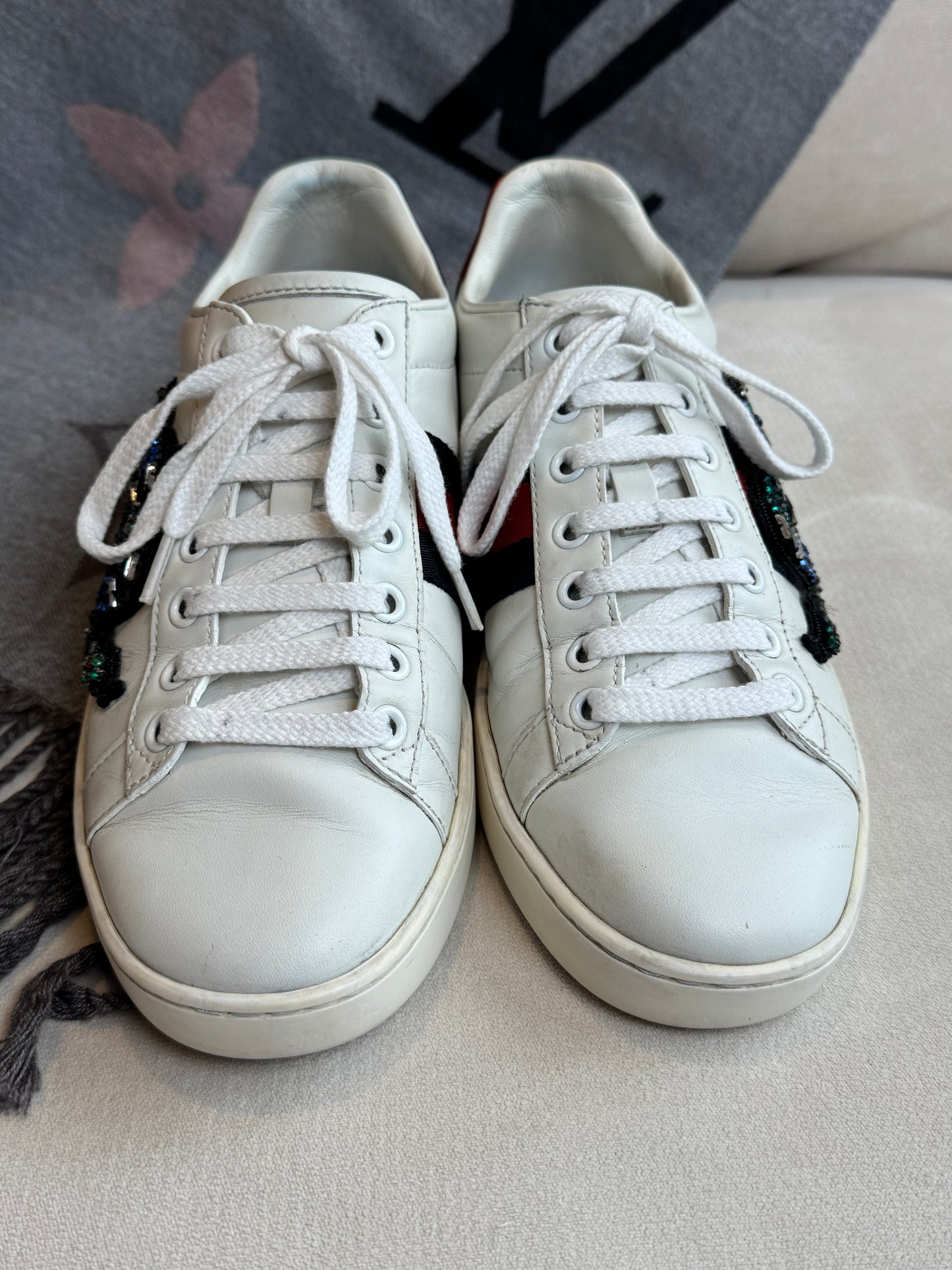 GUCCI Ace Rhinestone Snakes Women's Sneakers 36.5EU