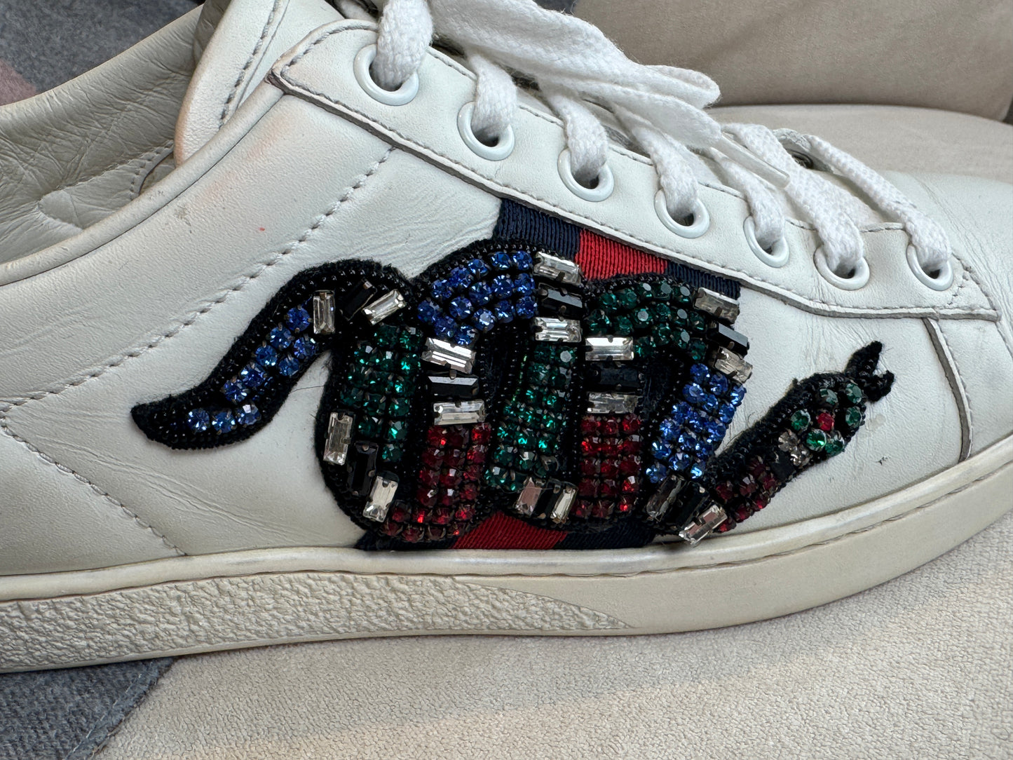 GUCCI Ace Rhinestone Snakes Women's Sneakers 36.5EU