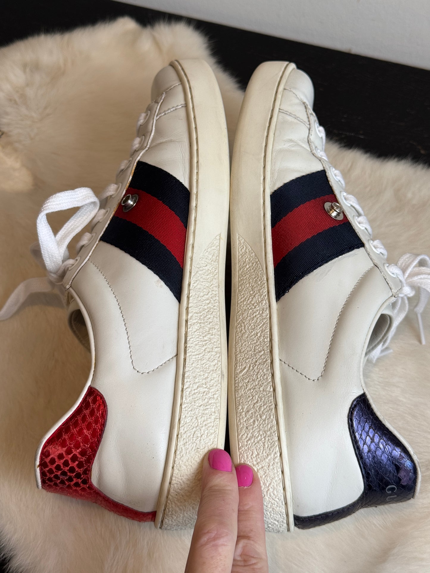 GUCCI Ace Web Navy/Red Snaps Sneakers Mens 6.5EU (39.5EU)