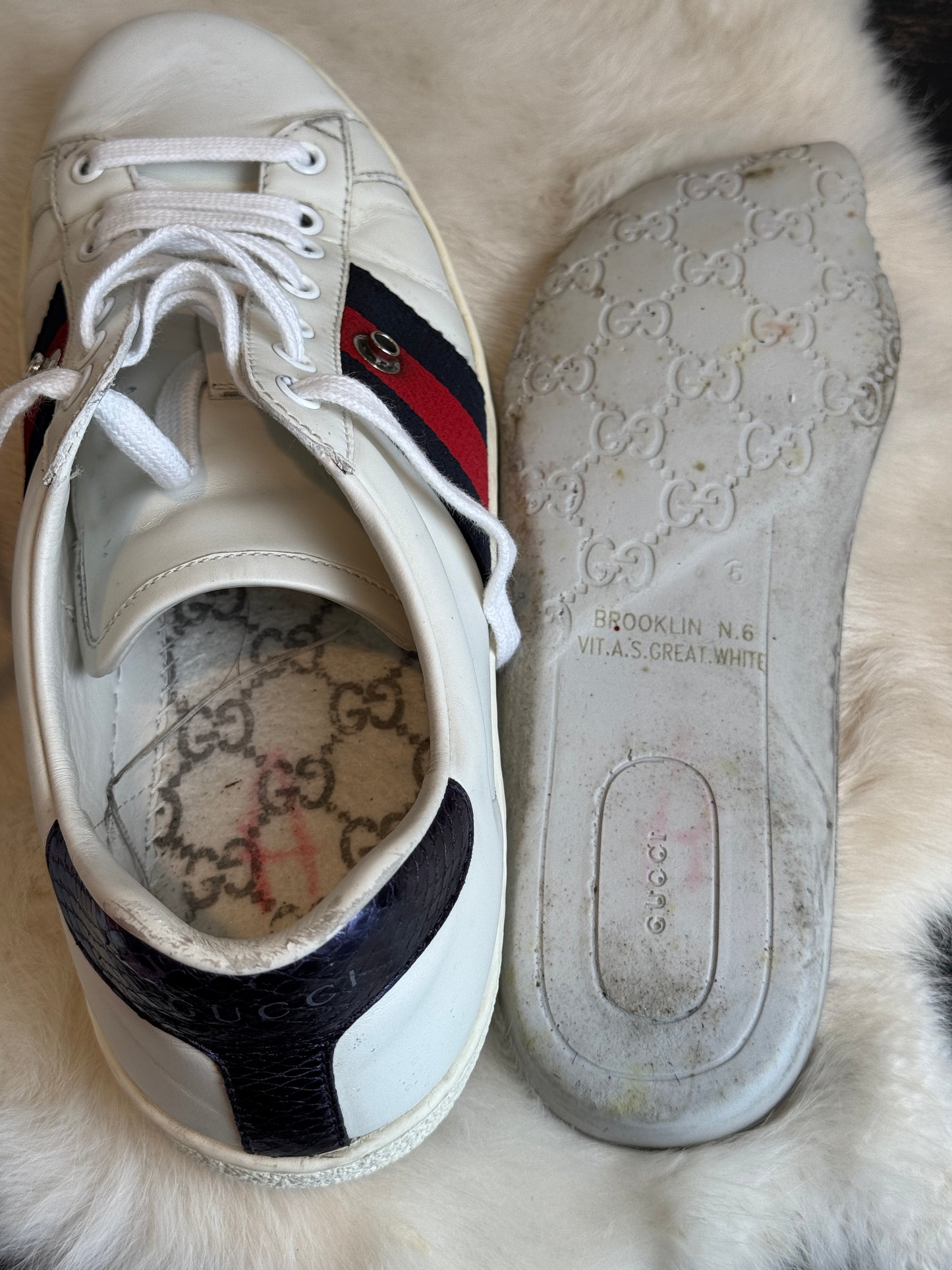 GUCCI Ace Web Navy/Red Snaps Sneakers Mens 6.5EU (39.5EU)