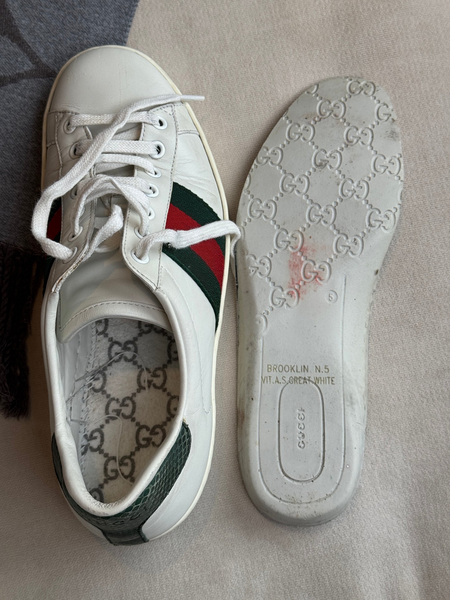 GUCCI Ace Green/Red Web Men's Sneakers 5.5EU (Women's 38.5EU)