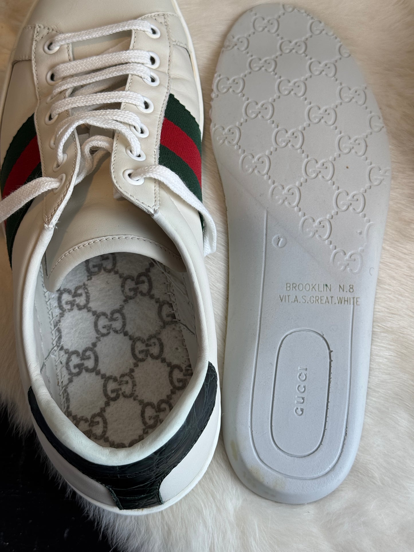 GUCCI Ace Crocodile Web Sneakers Mens 8.5EU (41.5EU)